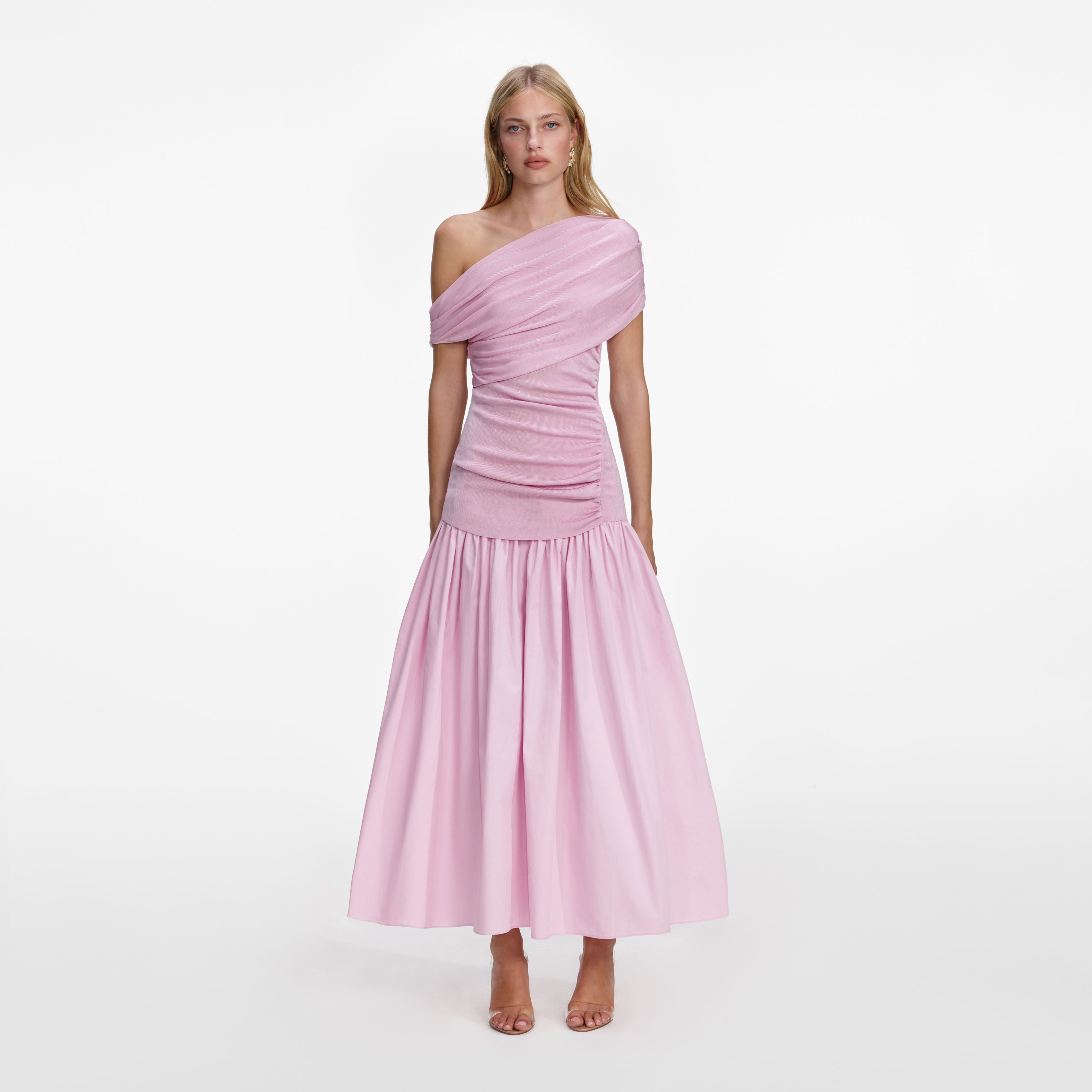 self-portrait - Pink Cotton Draped Knit Midi Dress - US 0 self-portrait - Pink Cotton Draped Knit Midi Dress - US 0
