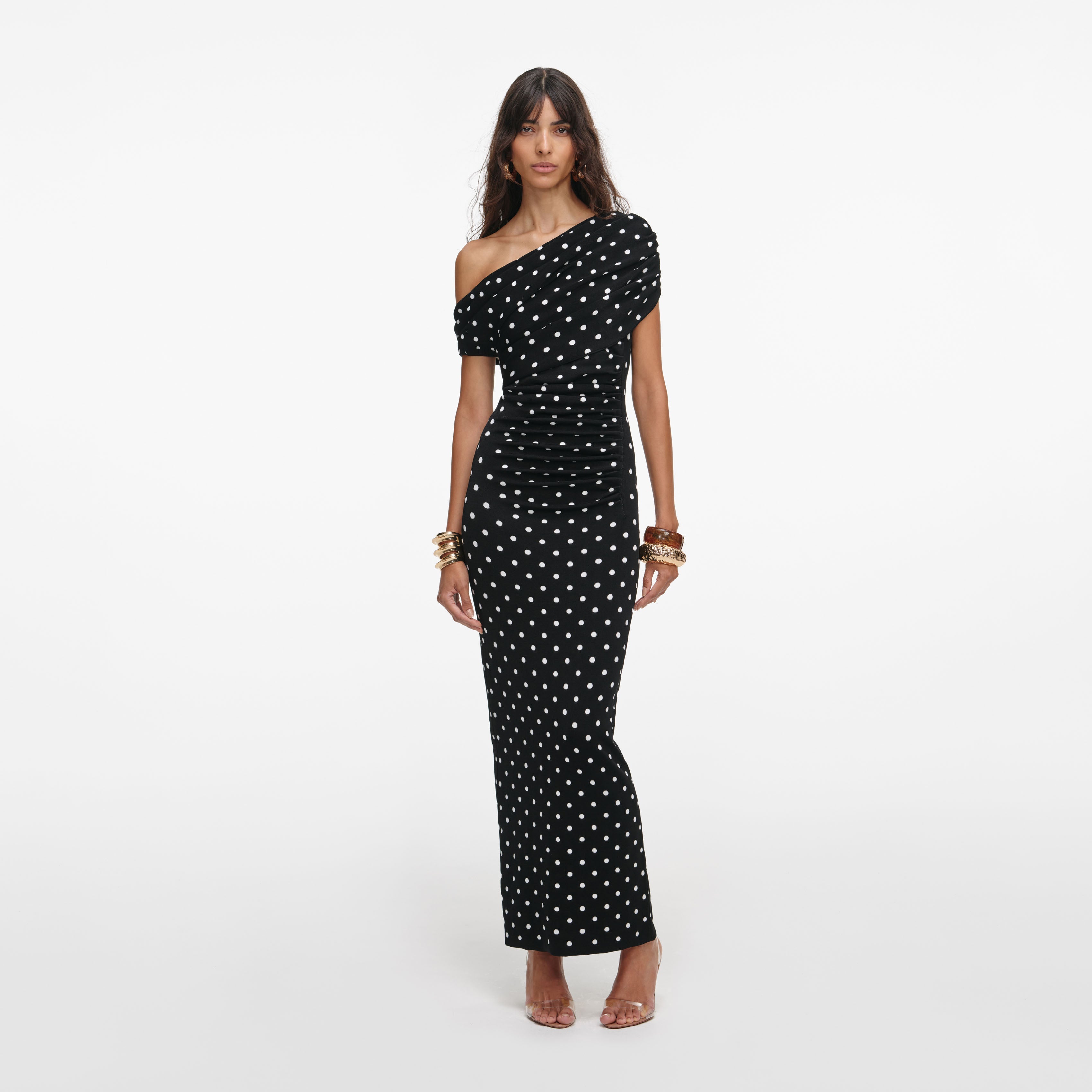 Polka Dot Draped Knit Midi Dress self-portrait-US Polka Dot Draped Knit Midi Dress self-portrait-US