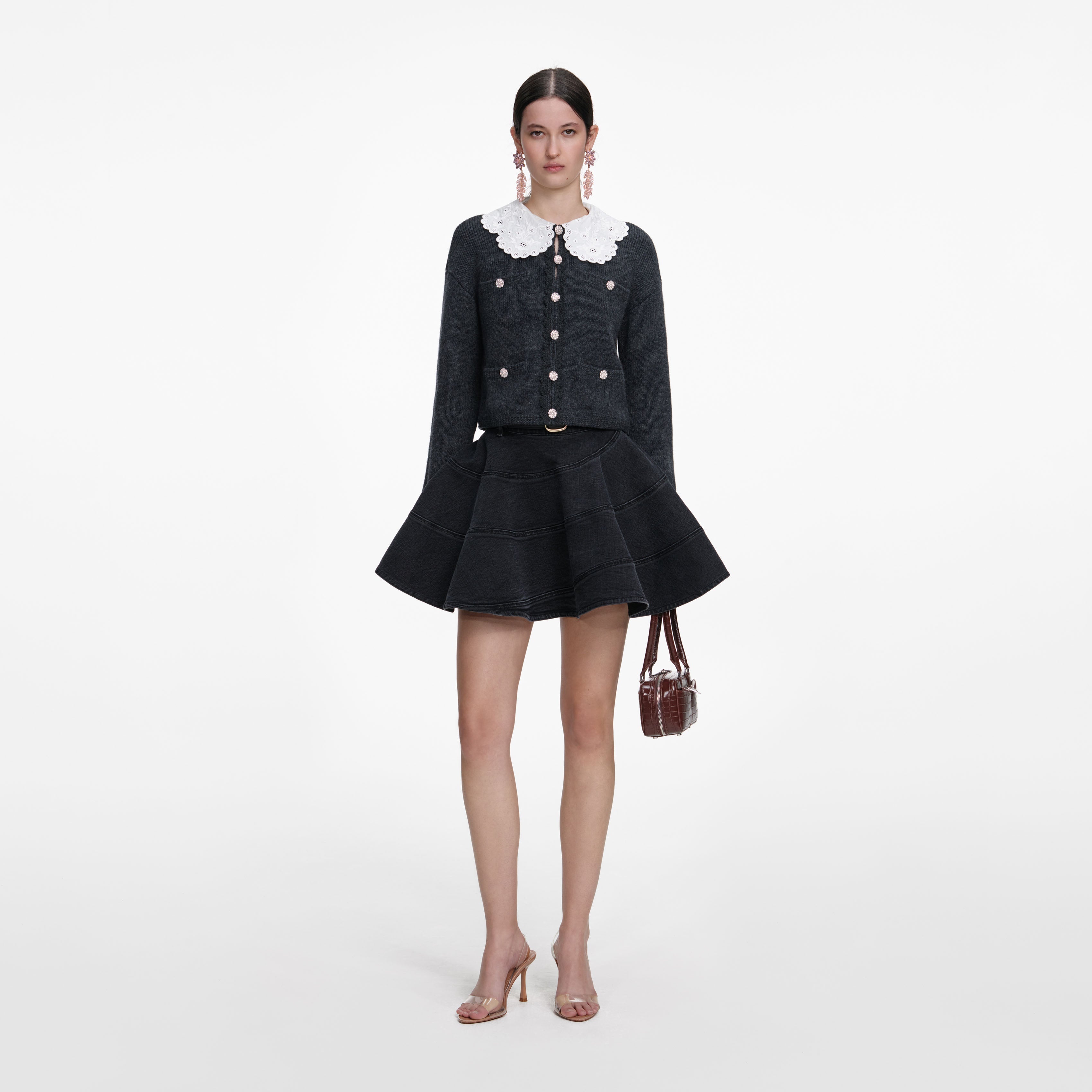 Charcoal Lace Collar Cardigan – self-portrait-US