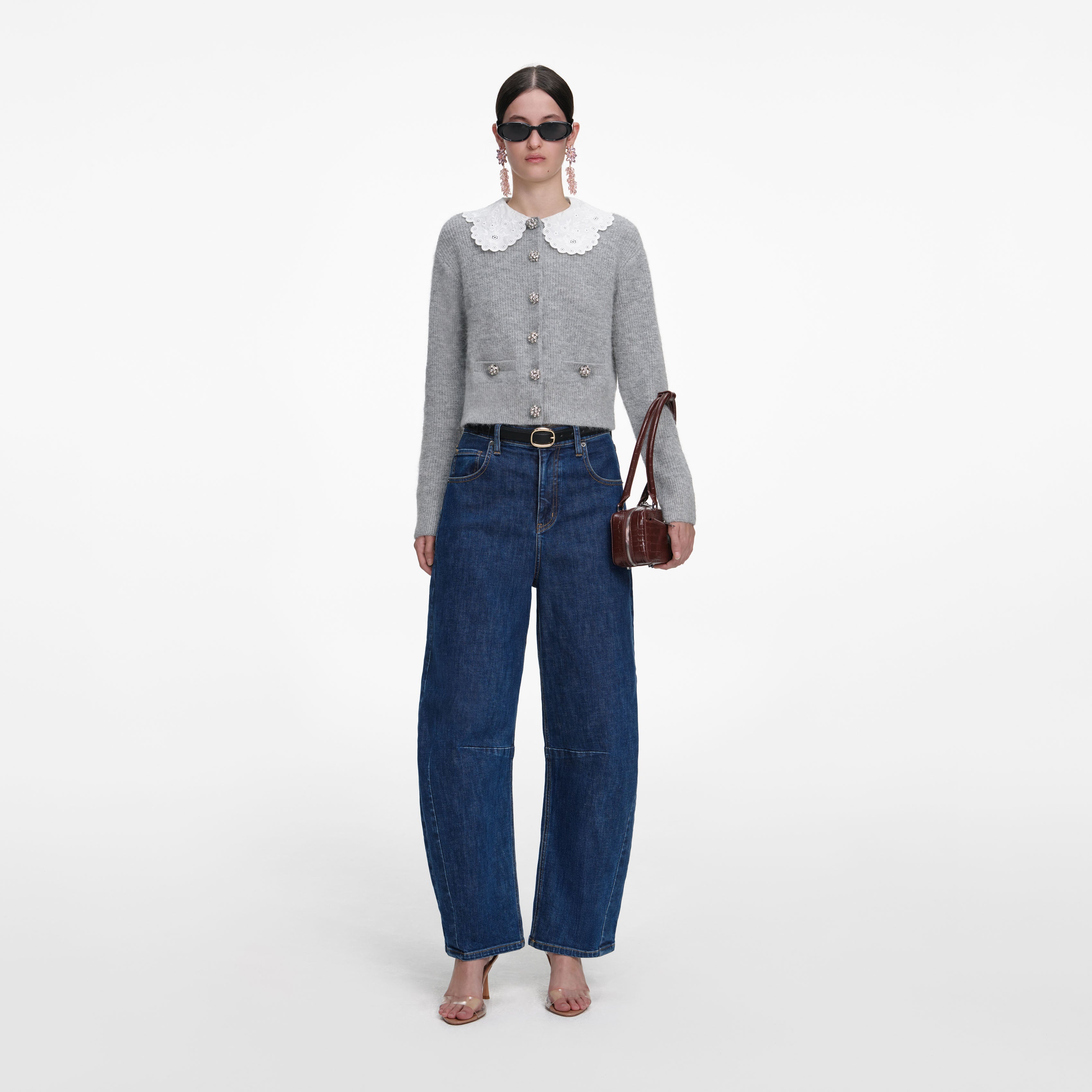 Grey Lace Collar Cardigan – self-portrait-US