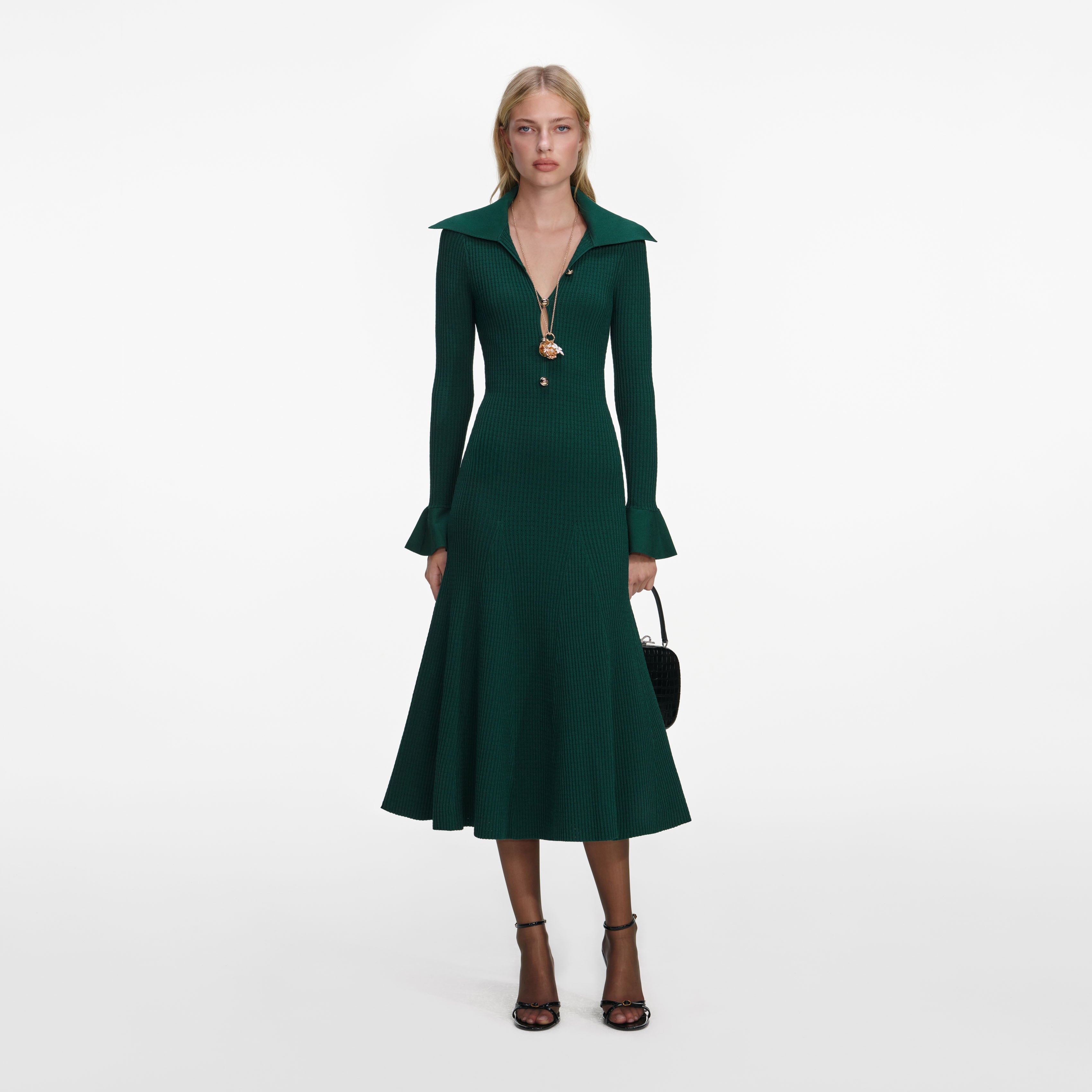 Self-Portrait - Green Keyhole Knit Midi Dress - S Self-Portrait - Green Keyhole Knit Midi Dress - S