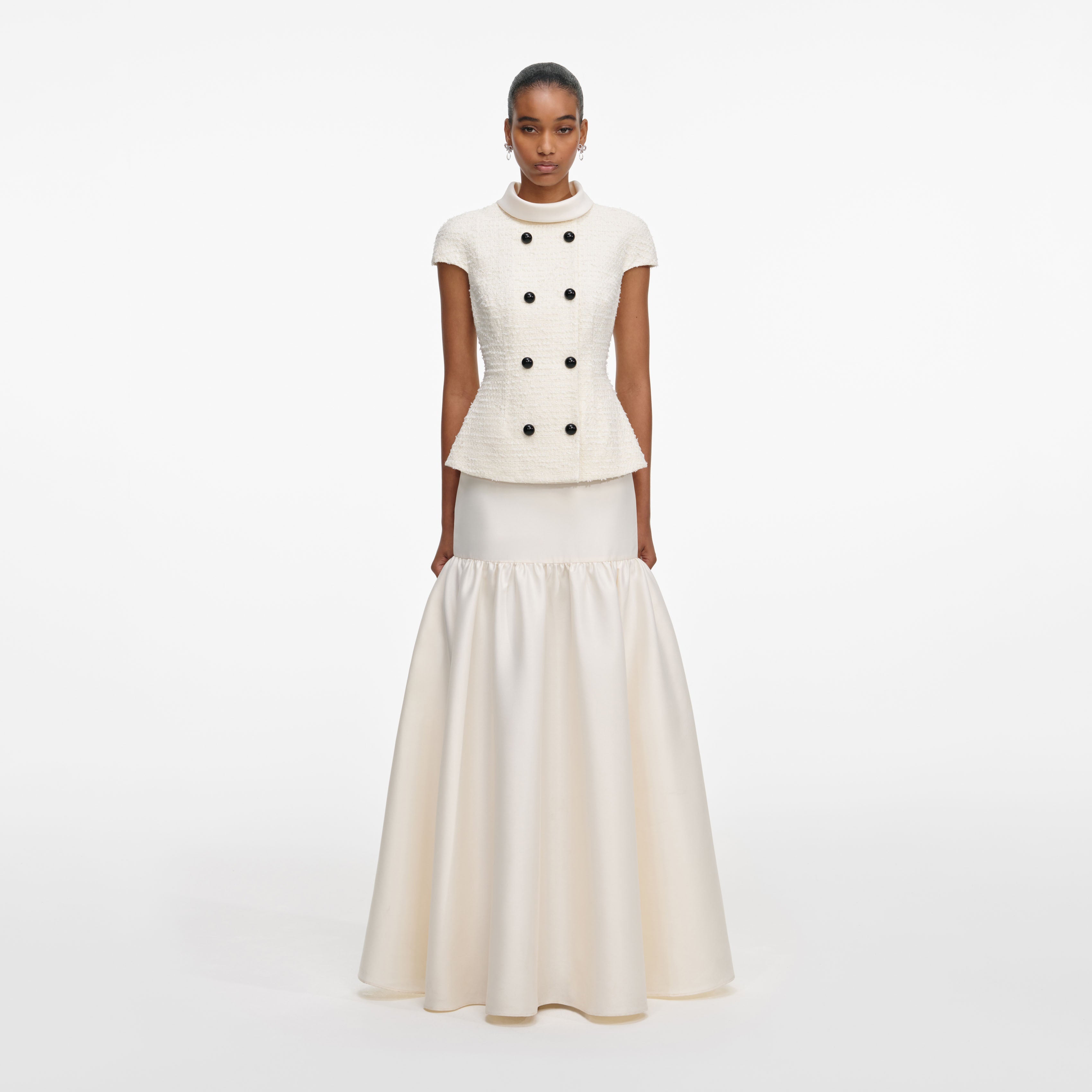 cream taffeta dress self-portrait - Cream Taffeta Chain Belt Maxi Dress