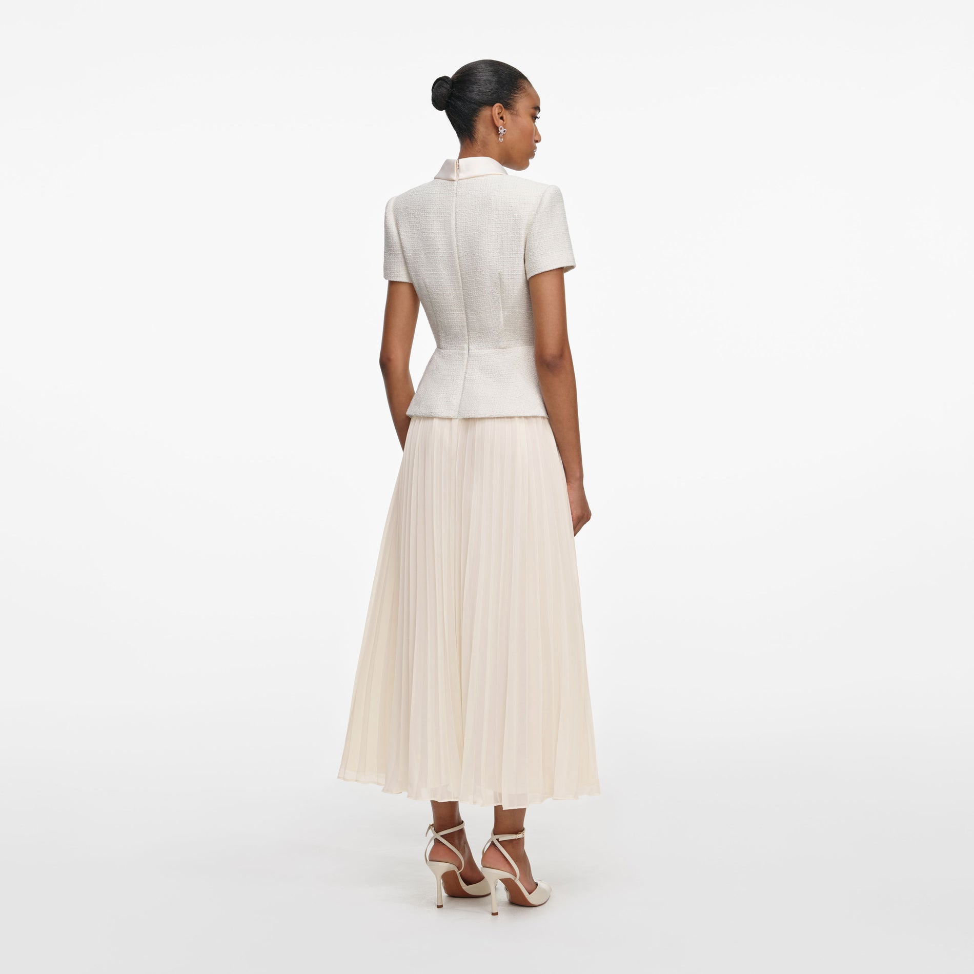 Cream Boucle Collared Midi Dress