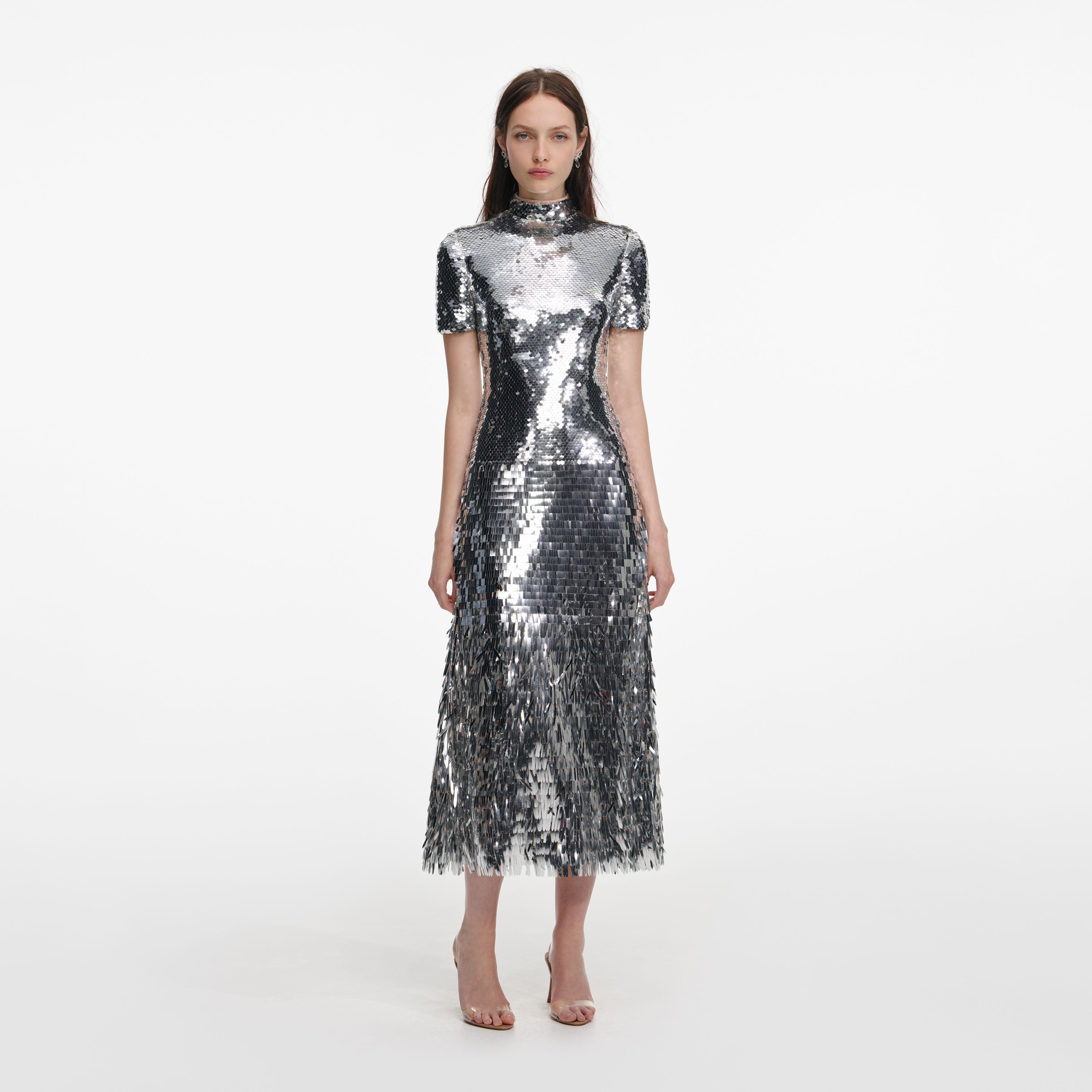 Self-Portrait - Silver Gradient Sequin Midi Dress - US 10 Self-Portrait - Silver Gradient Sequin Midi Dress - US 10