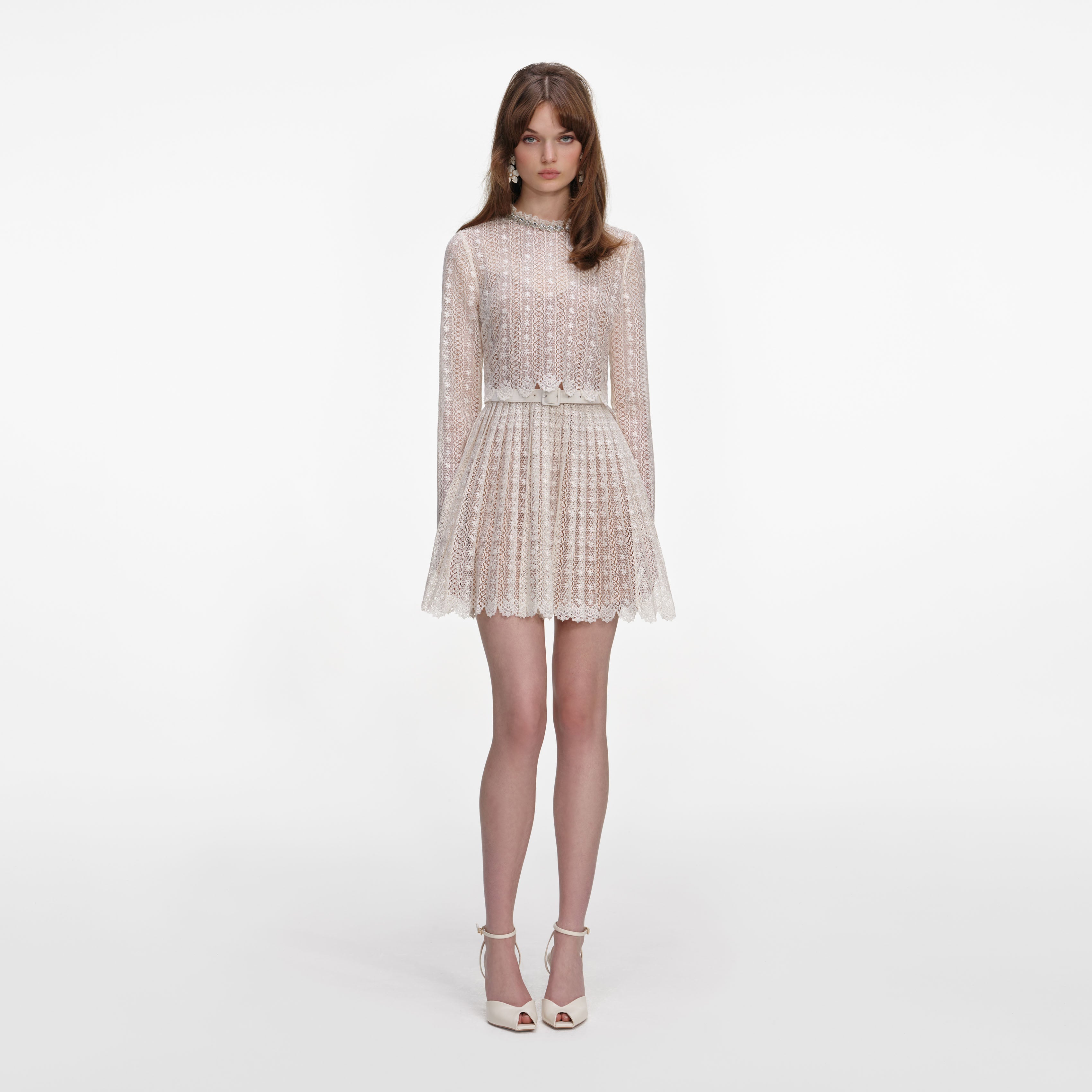 Self-Portrait - Cream Organza Lace Mini Dress - US 10 Self-Portrait - Cream Organza Lace Mini Dress - US 10