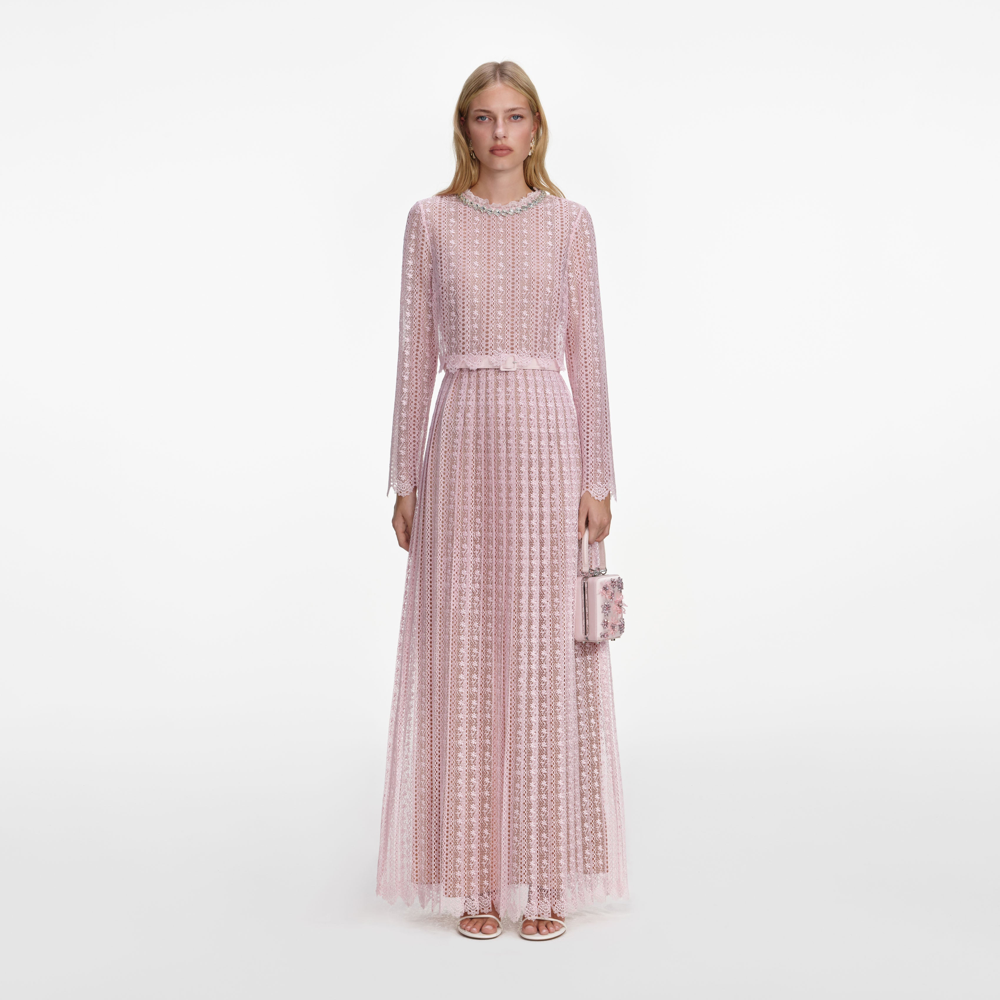 Self-Portrait - Pink Organza Lace Maxi Dress - US 6 Self-Portrait - Pink Organza Lace Maxi Dress - US 6