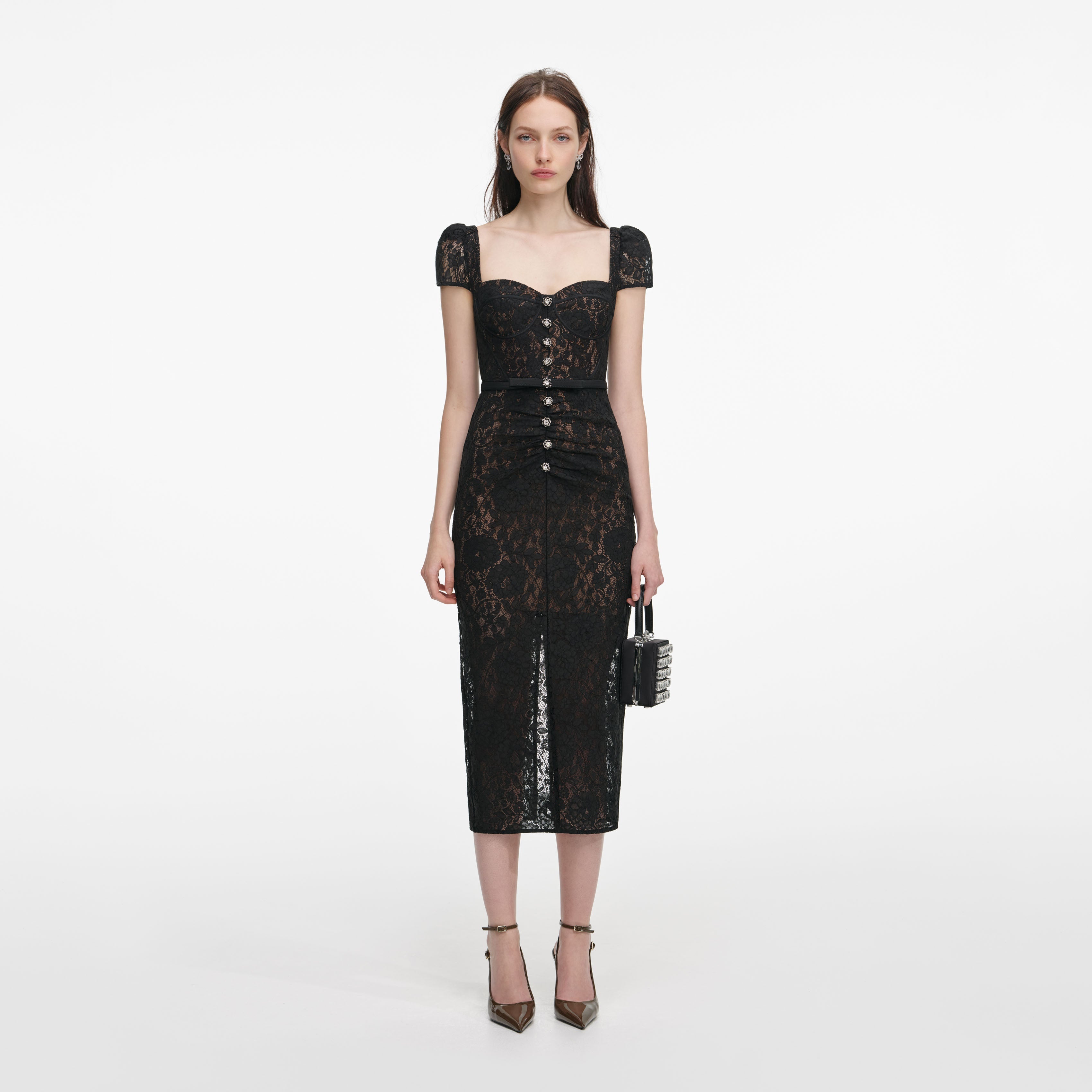 self-portrait - Black Sweetheart Lace Midi Dress - US 6 self-portrait - Black Sweetheart Lace Midi Dress - US 6