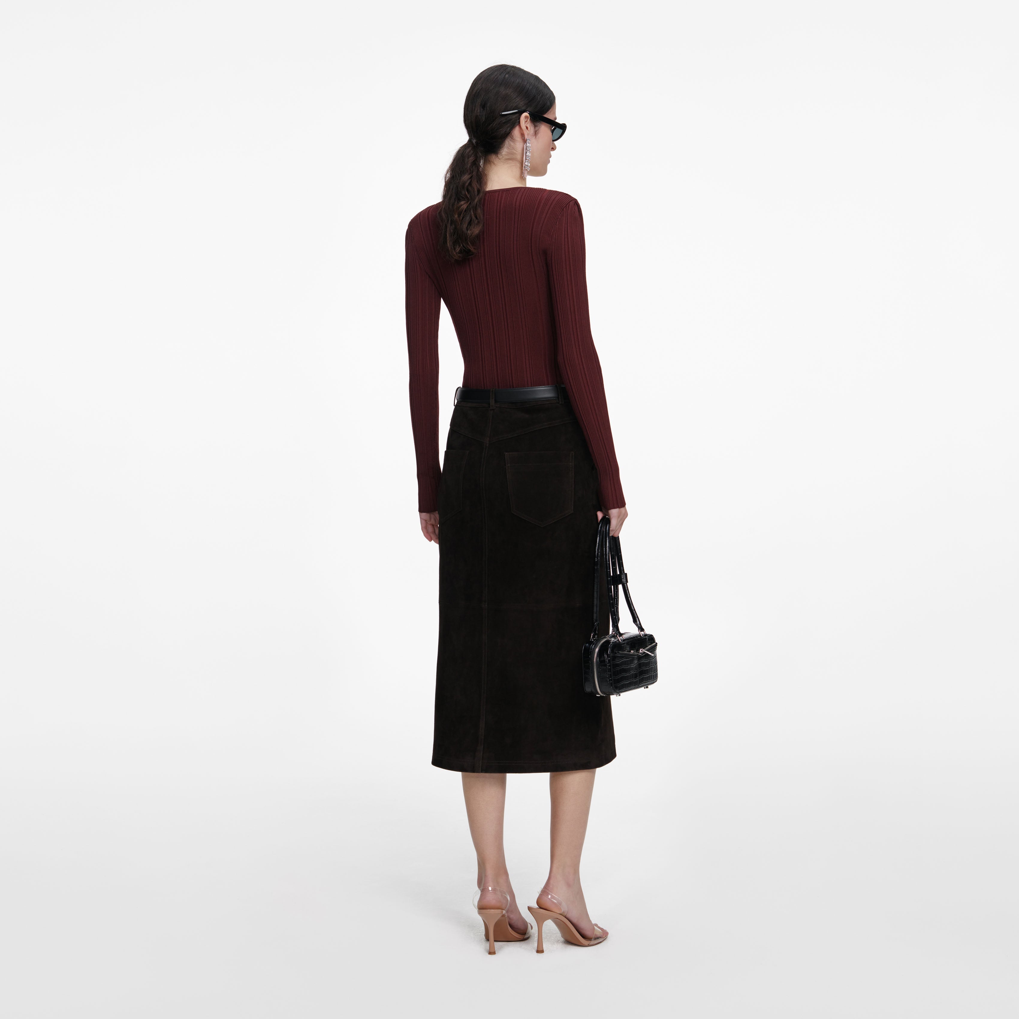 Brown Contrast Lace Knit Top