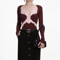 Brown Contrast Lace Knit Top