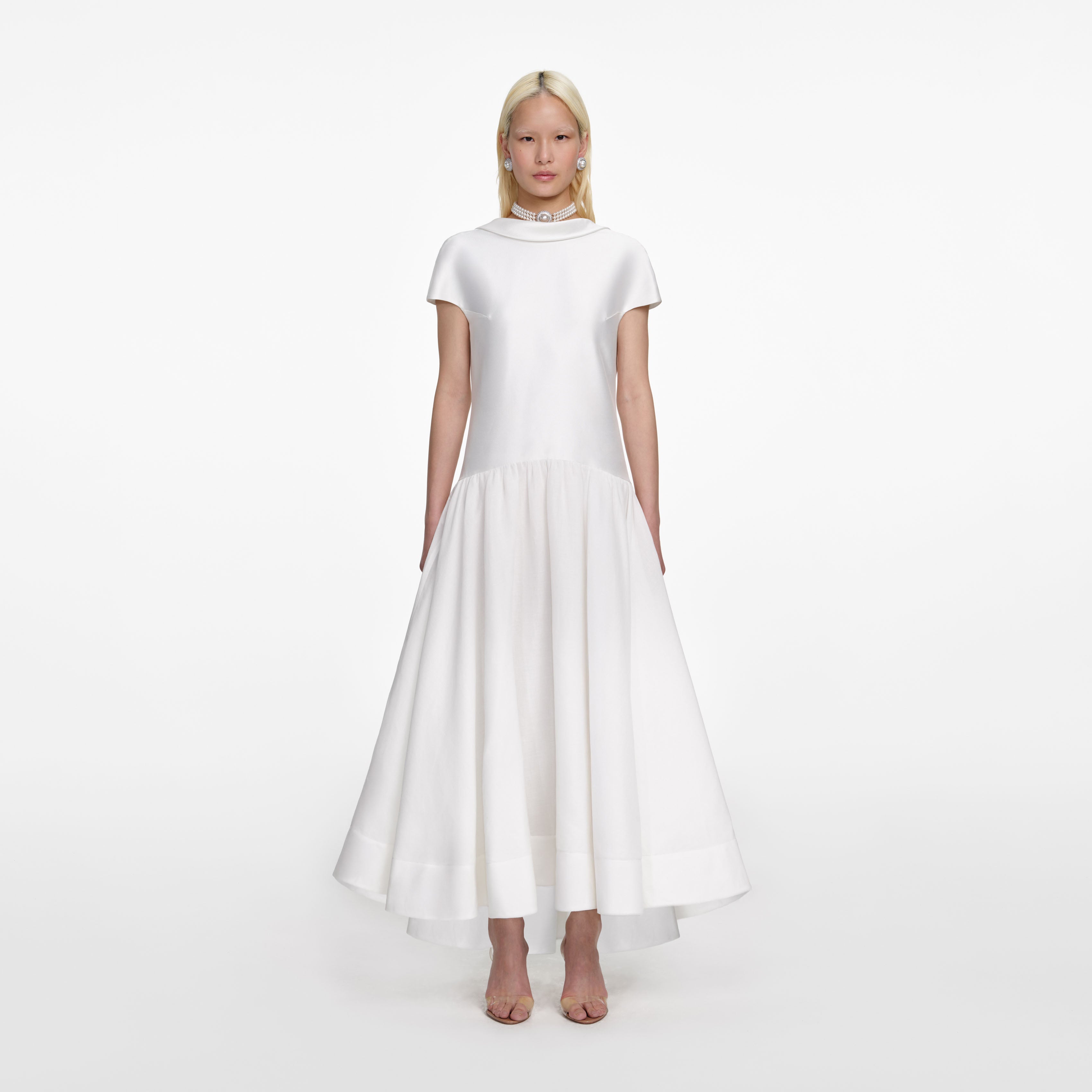 self-portrait - White Satin Ramie Midi Dress self-portrait - White Satin Ramie Midi Dress