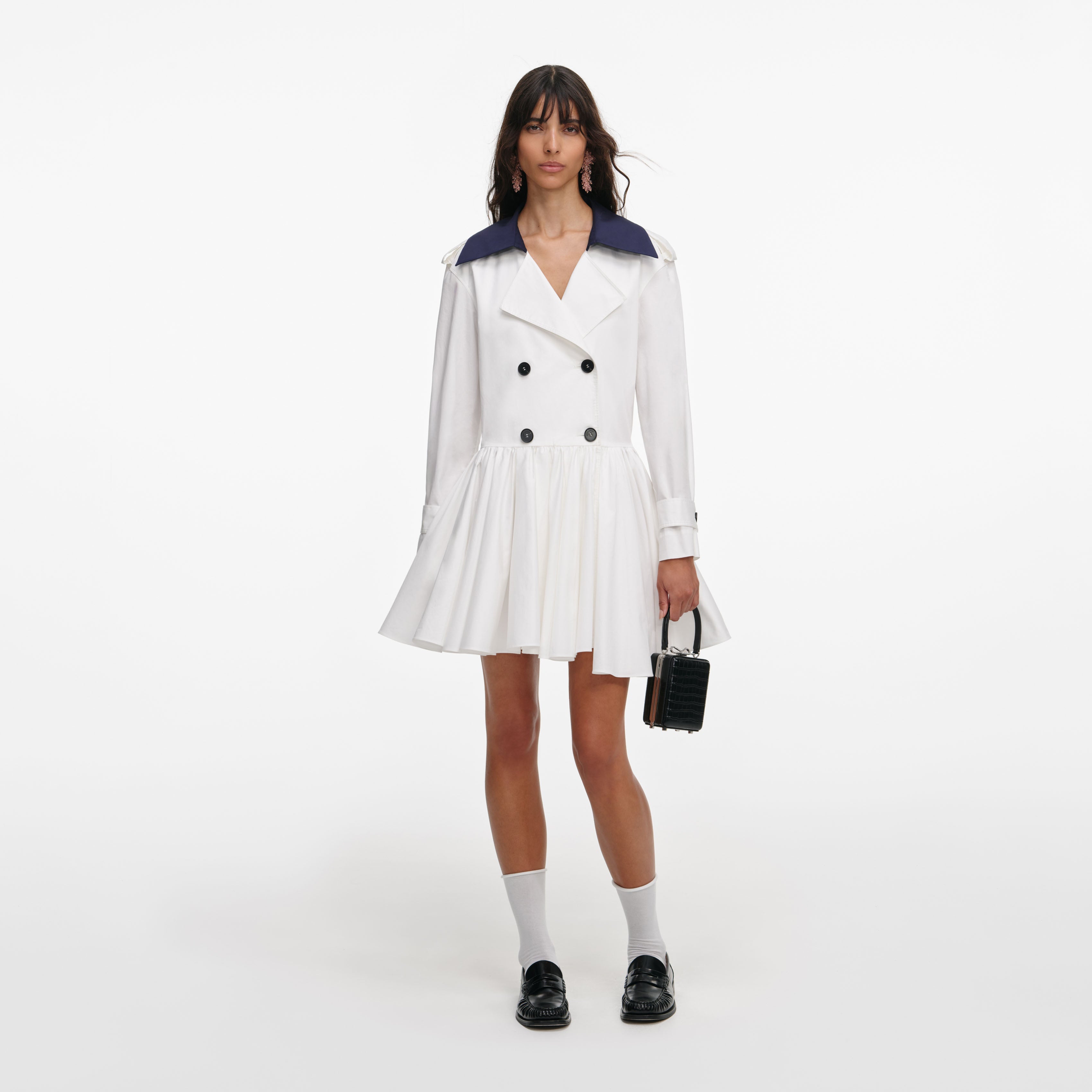 White Cotton Double Breasted Mini Dress – self-portrait-US