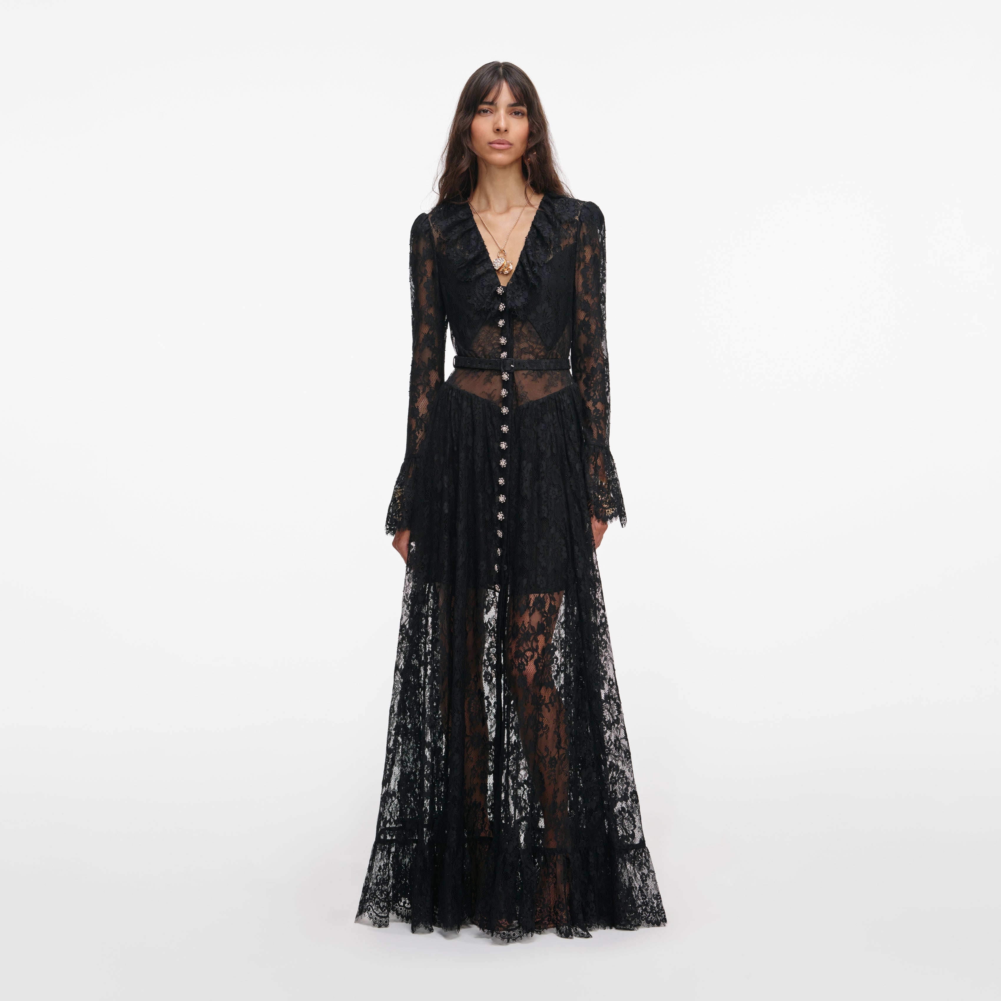 Black Lace Ruffle Maxi Dress Black Lace Ruffle Maxi Dress
