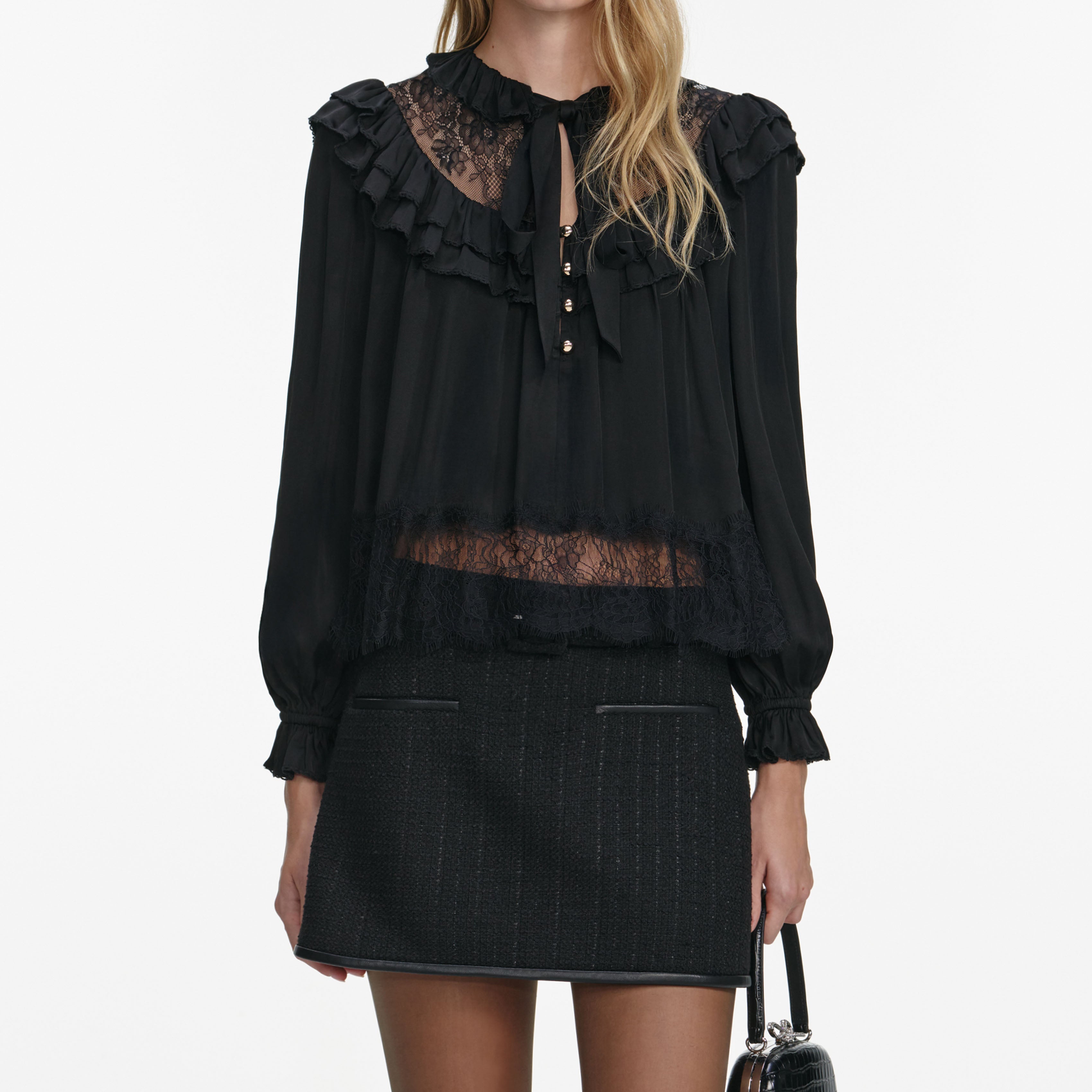 Black Viscose Lace Blouse