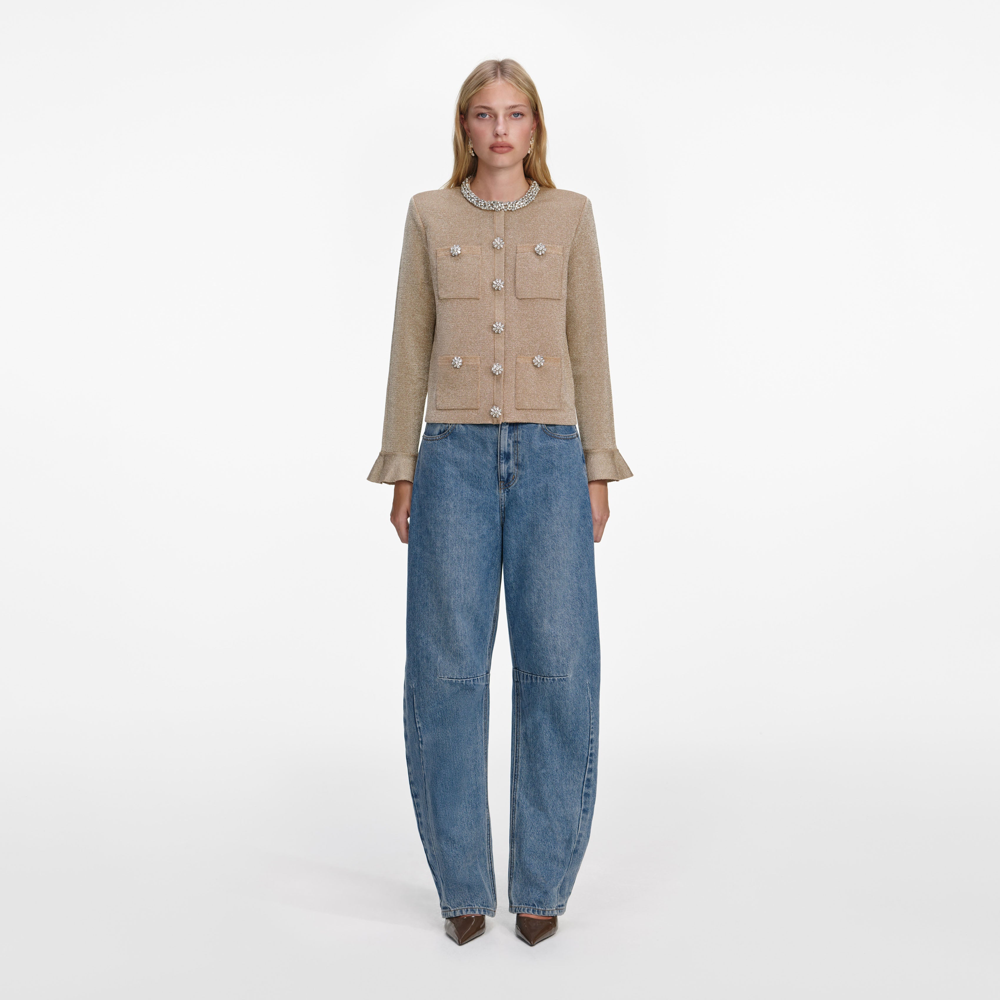 Gold Crystal Trim Cardigan – self-portrait-US