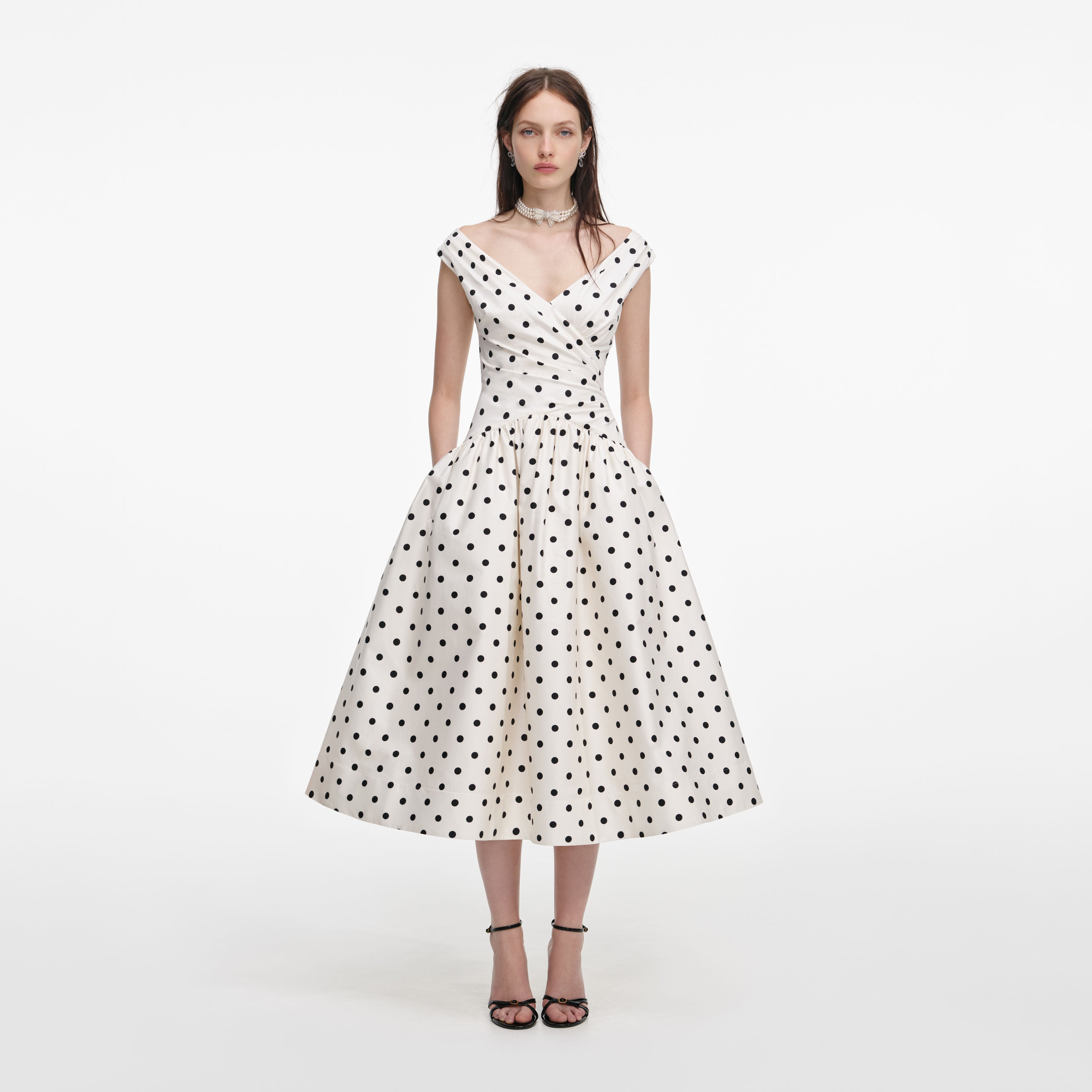Cream Polka Dot Cotton Midi Dress – self-portrait-US