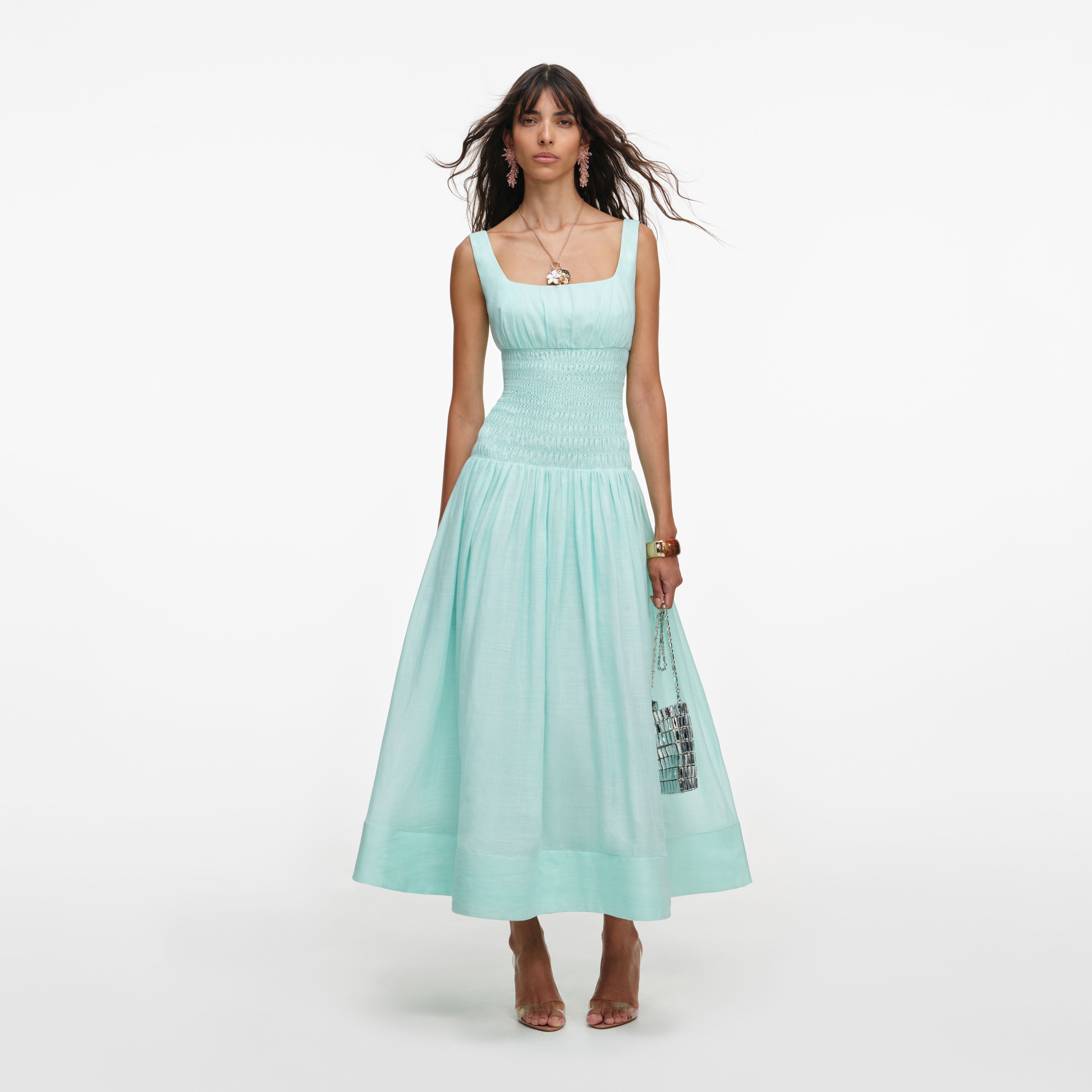 Mint Ramie Midi Dress self-portrait-US Mint Ramie Midi Dress self-portrait-US