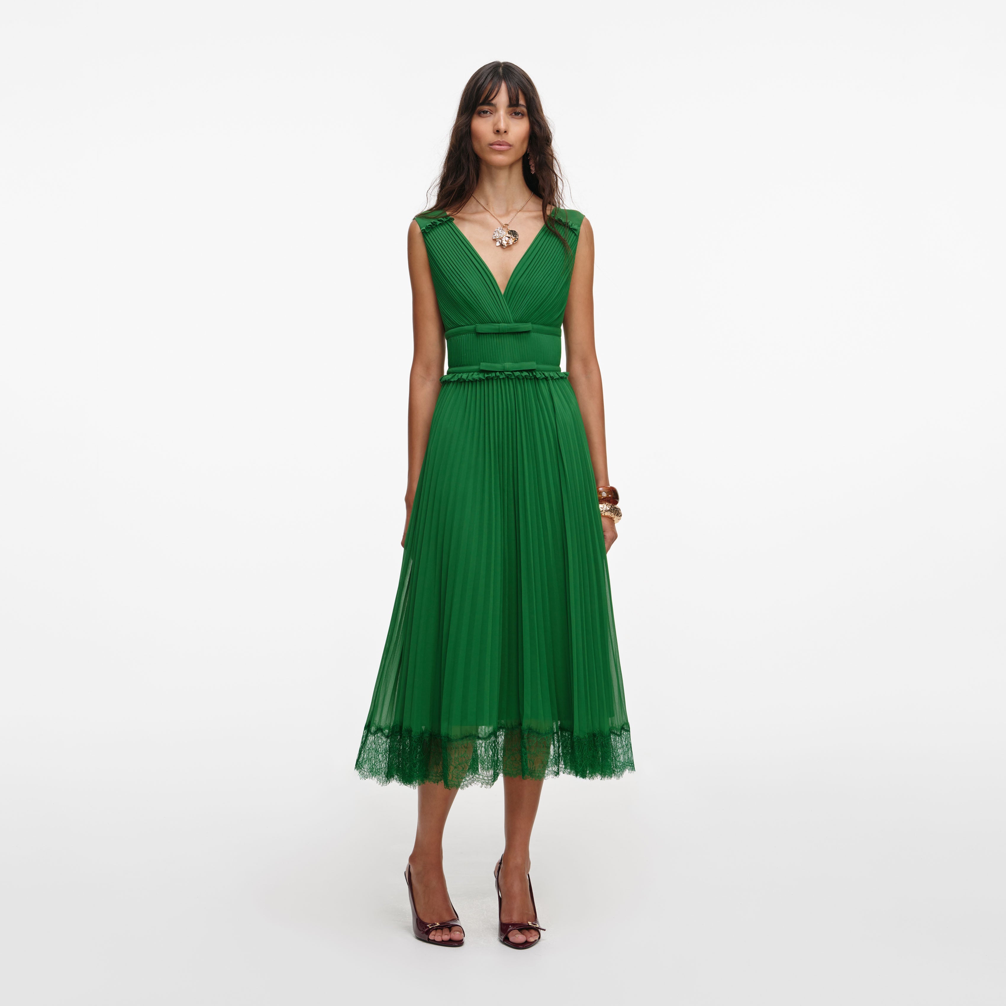 Self-Portrait Pleated Chiffon Midi Dress