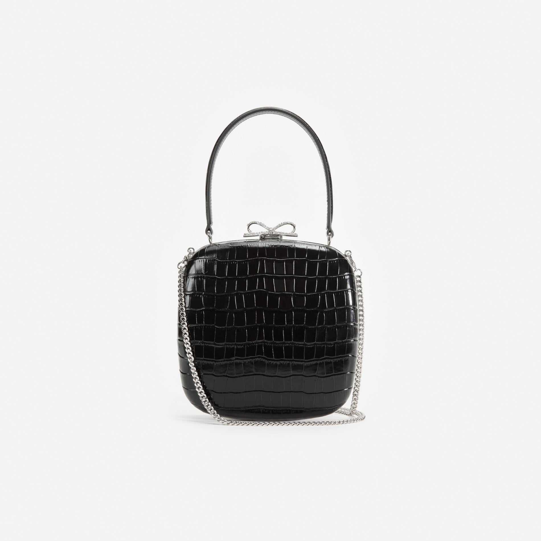 Black Croc Leather Compact Mini Bag