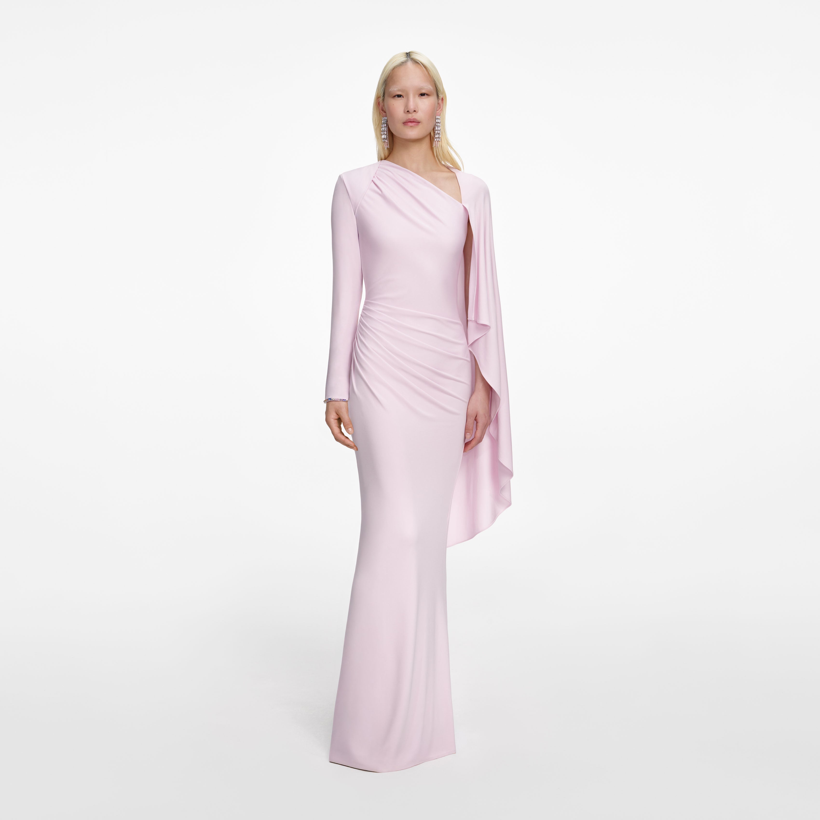 long sleeve maxi dress jersey self-portrait - Pink Jersey Drape Maxi Dress