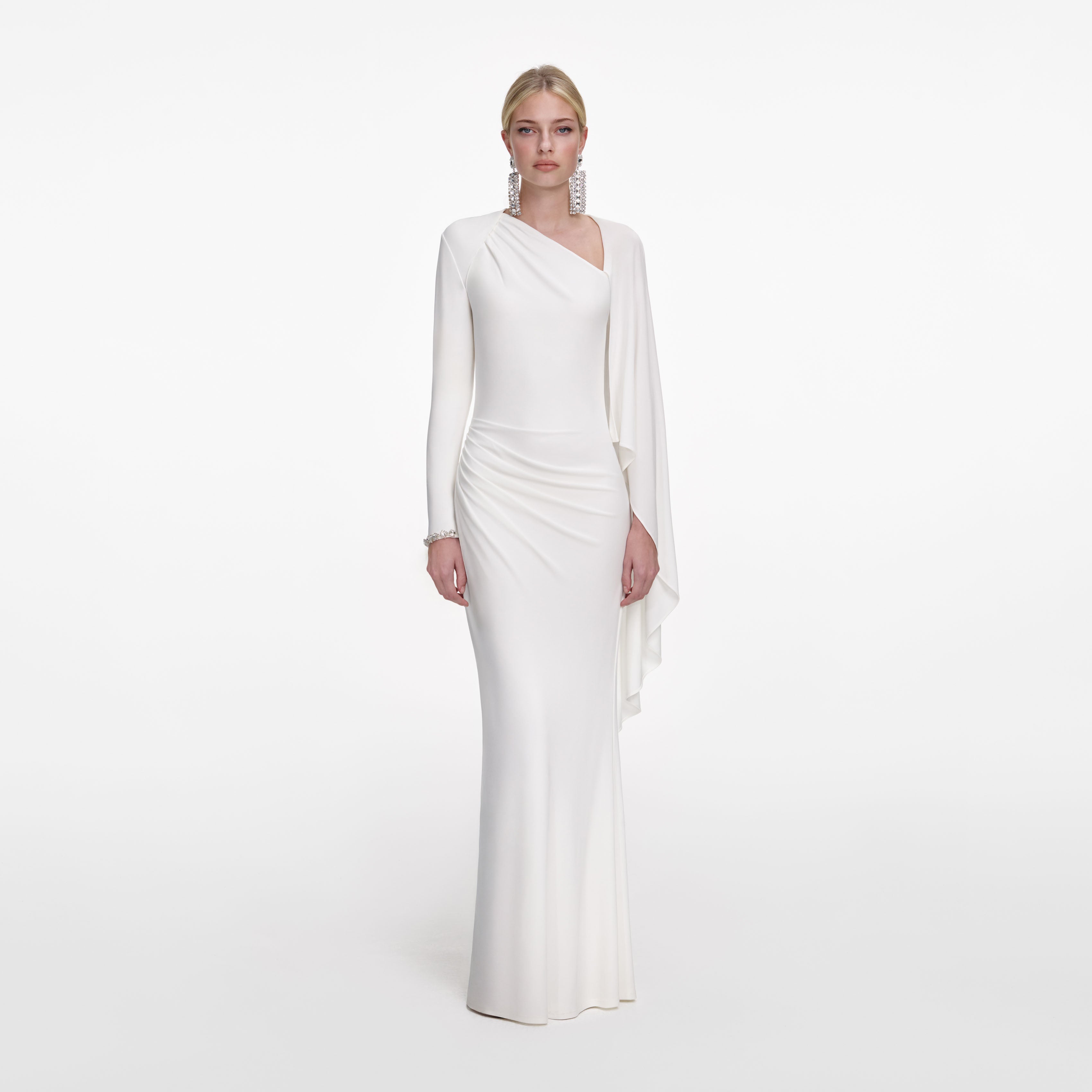 Self-Portrait - White Jersey Drape Maxi Dress - US 8 Self-Portrait - White Jersey Drape Maxi Dress - US 8