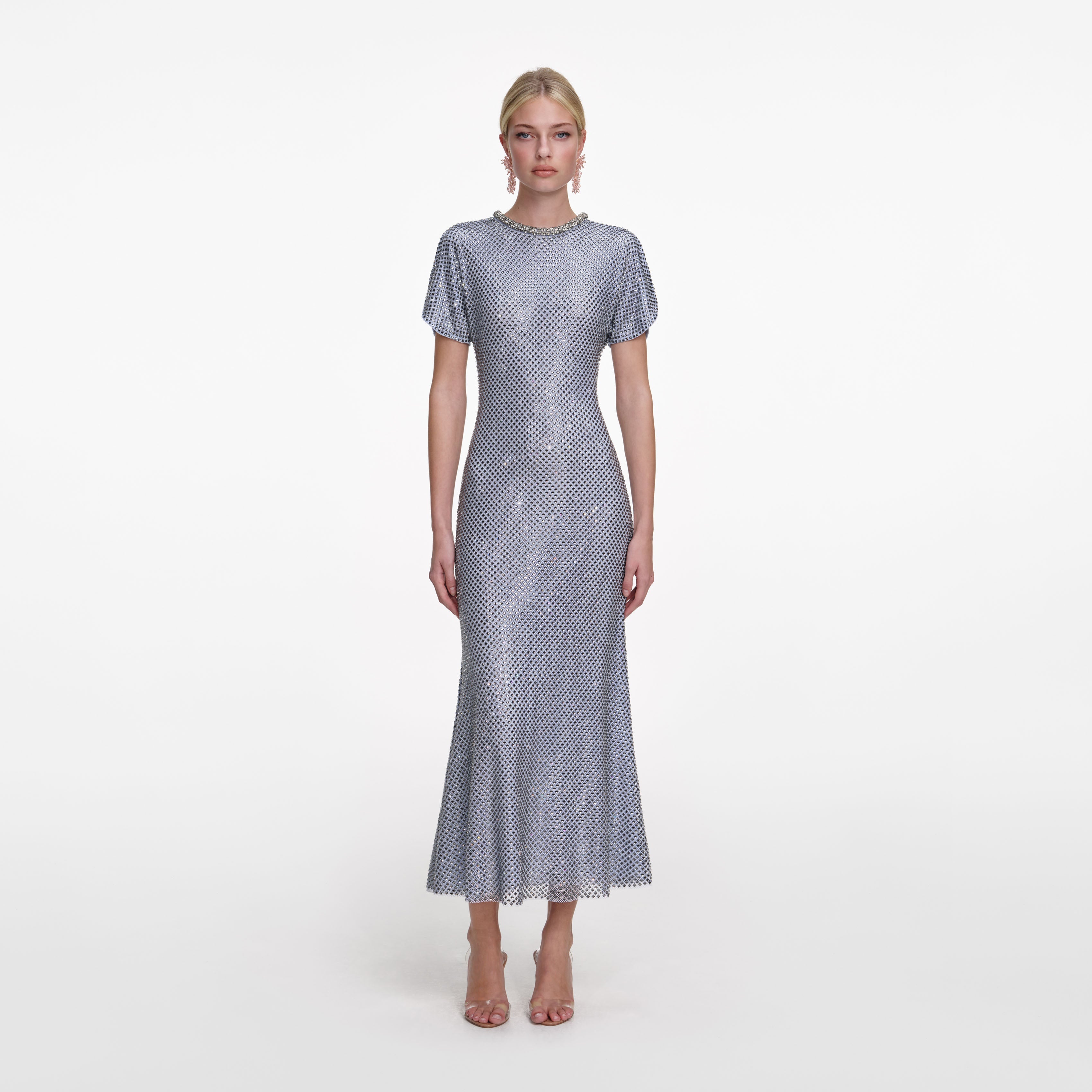 Self-portrait - Blue Rhinestone Mesh Midi Dress - US 6 Self-portrait - Blue Rhinestone Mesh Midi Dress - US 6