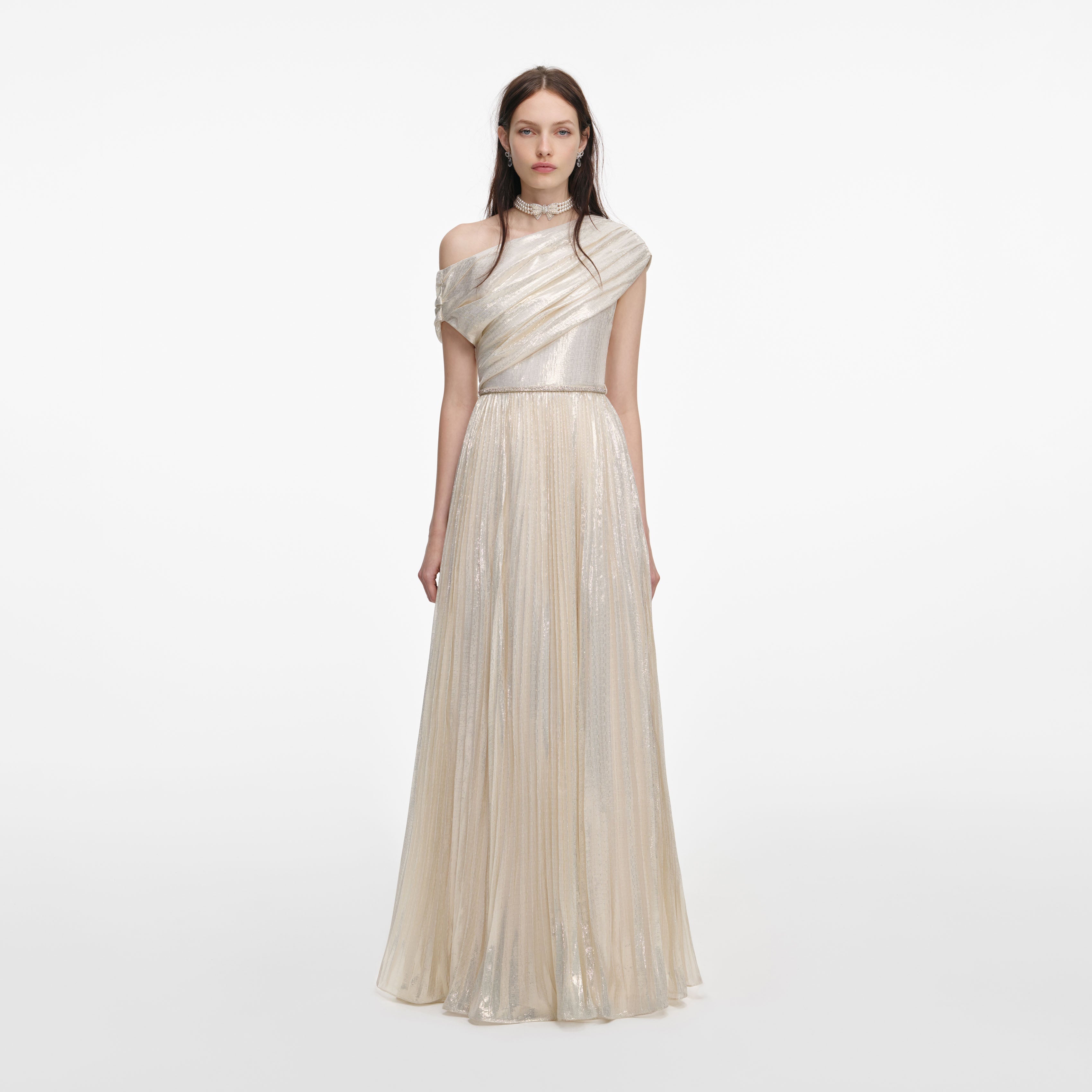 Champagne Metallic Chiffon Maxi Dress Champagne Metallic Chiffon Maxi Dress