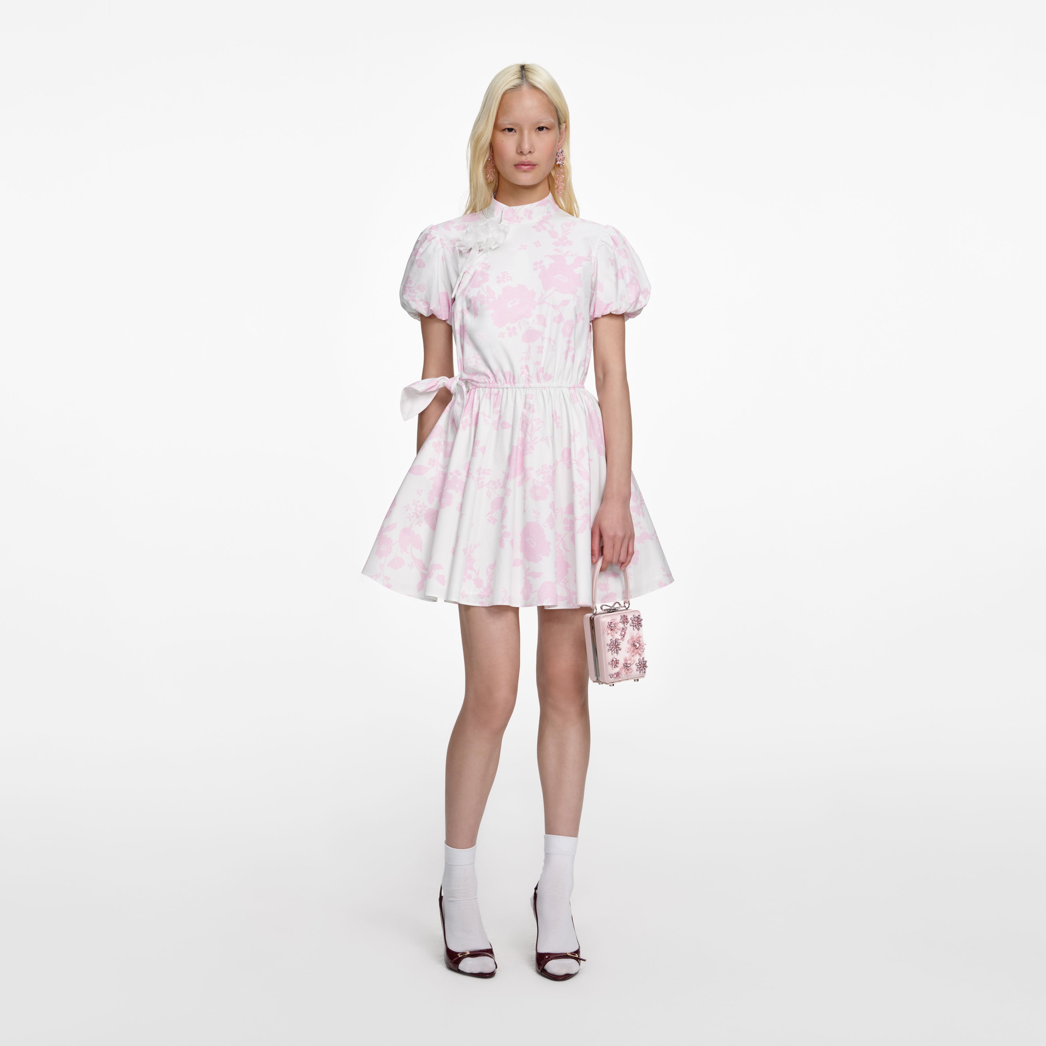 pink cotton mini dress Pink Mini Dress with Bow Detail