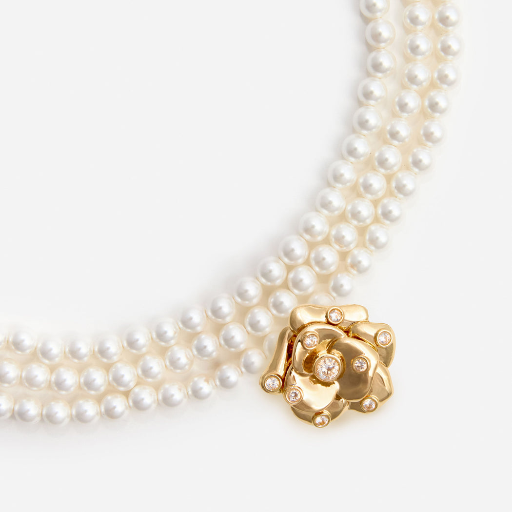 Gold Flower Pearl Choker
