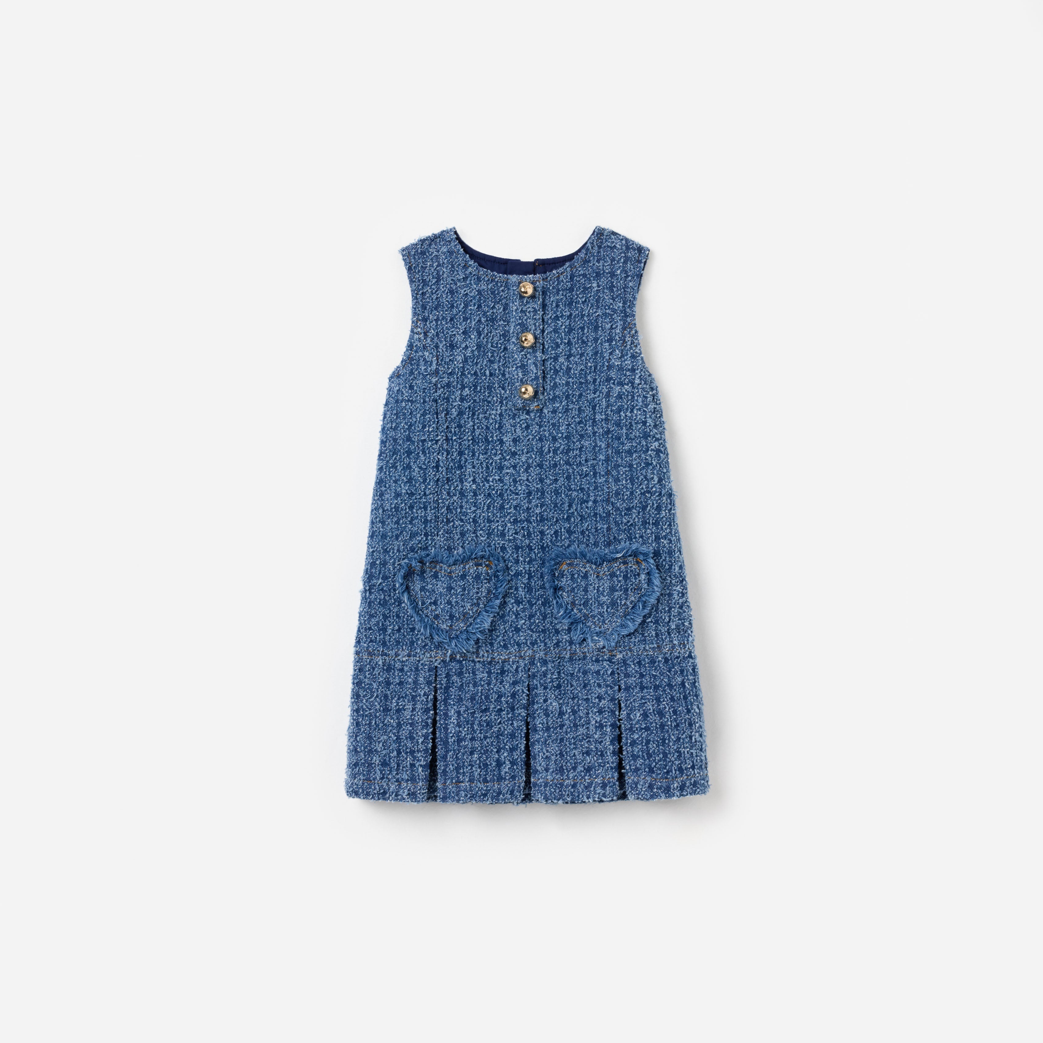 denim dress with gold hearts Puff Sleeve Denim Mini Dress Medium