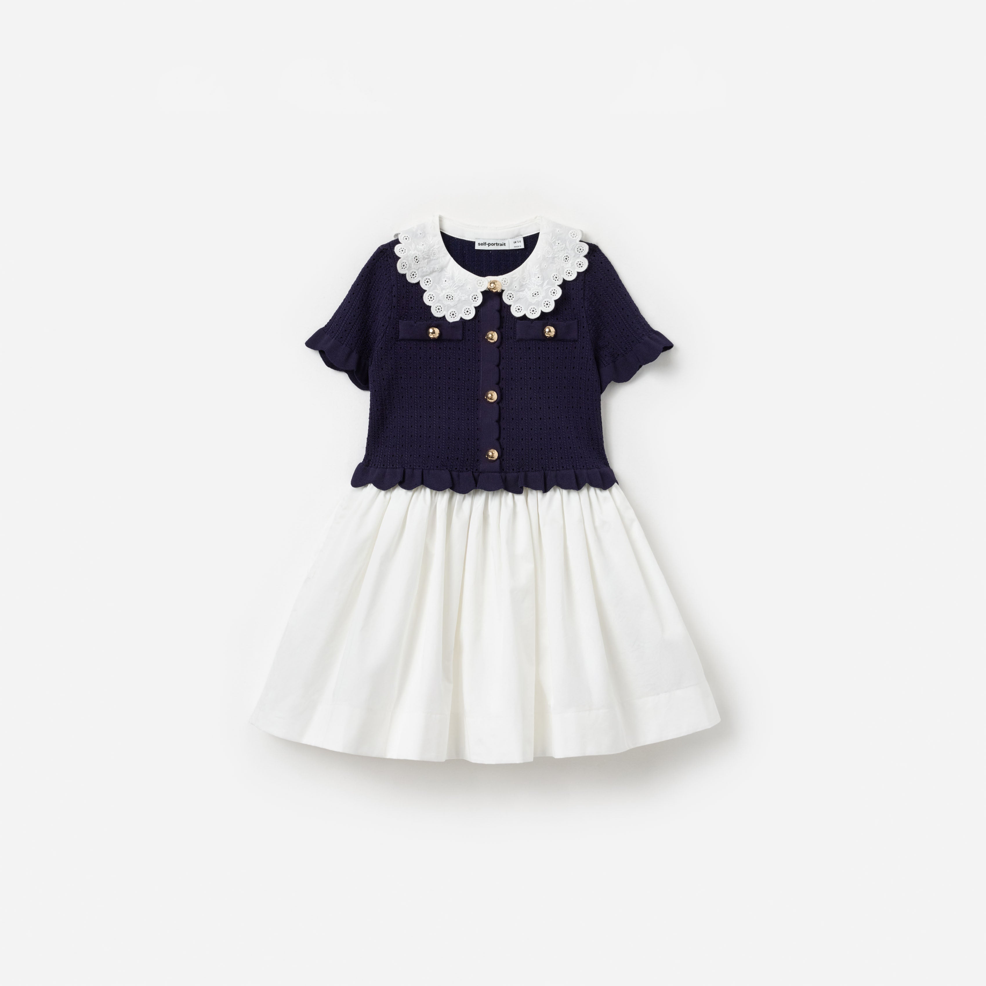 Navy Knit Pleated Dress – self-portrait-US