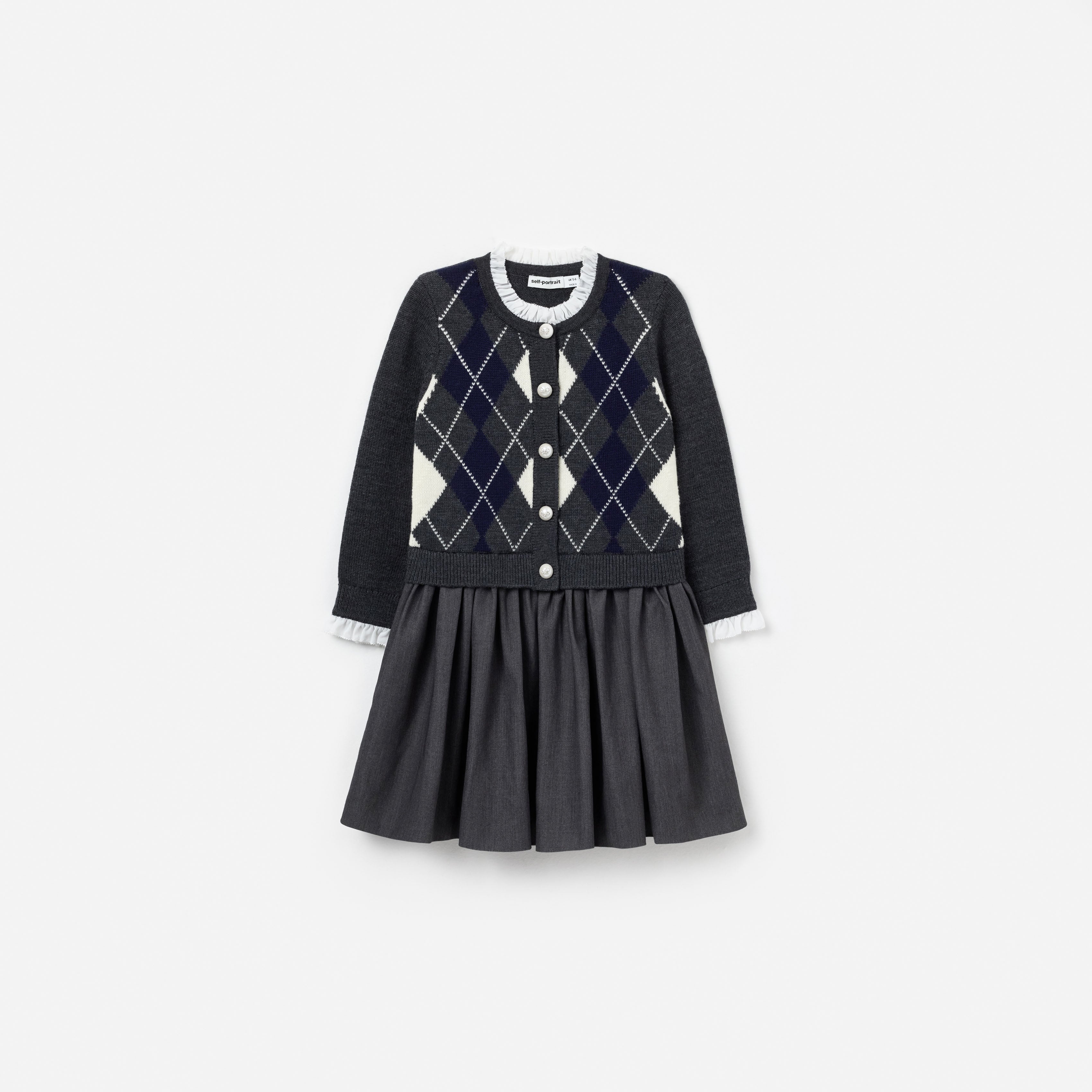 self-portrait - Grey Argyle Knit Dress - Age 7/8
