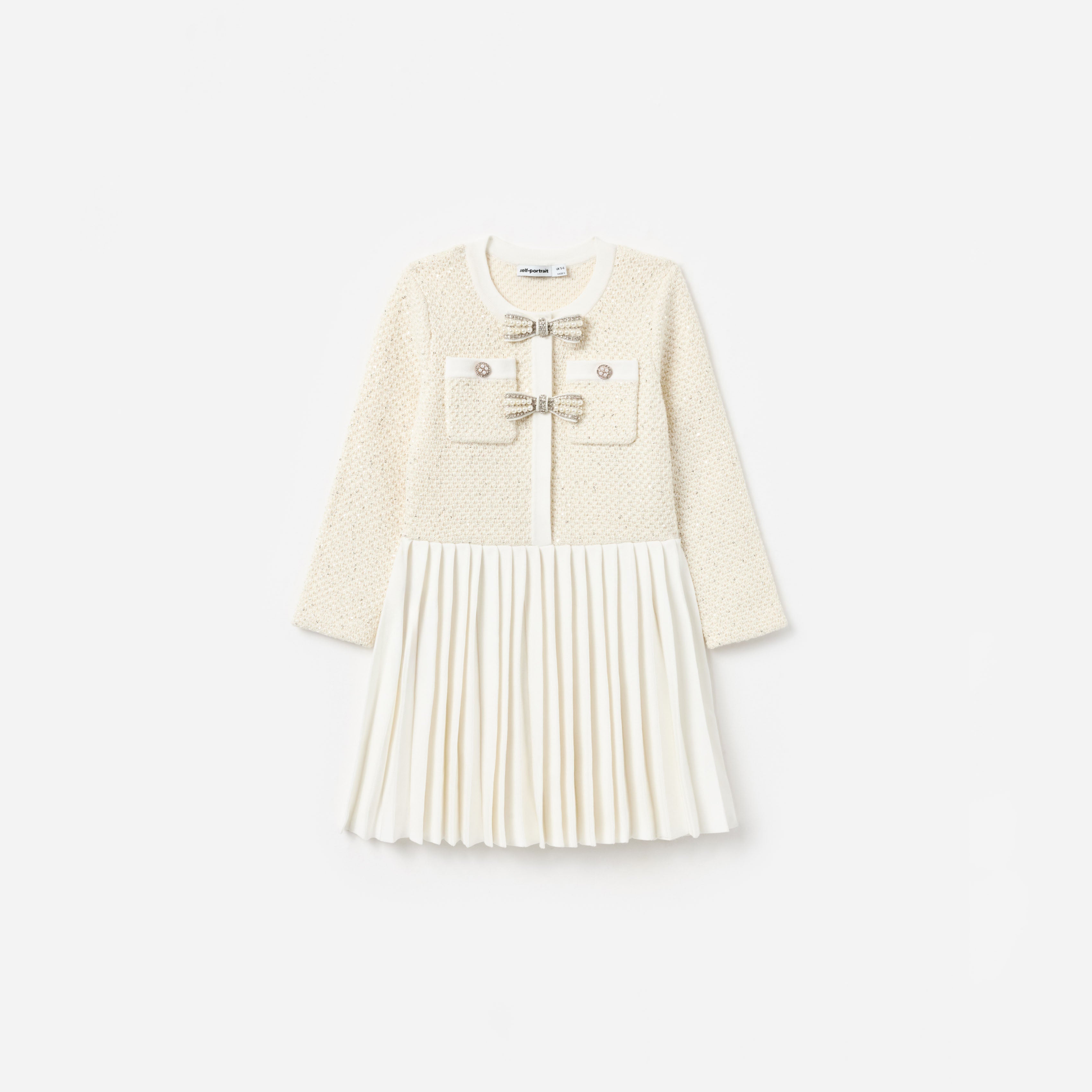 self portrait cream bow knit mini dress self-portrait - Cream Boucle Diamante Bow Mini Dress