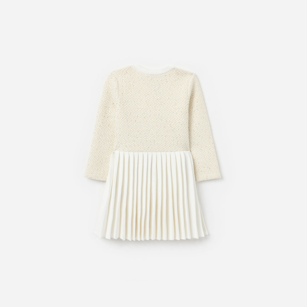 Cream Sequin Knit Bow Trim Dress