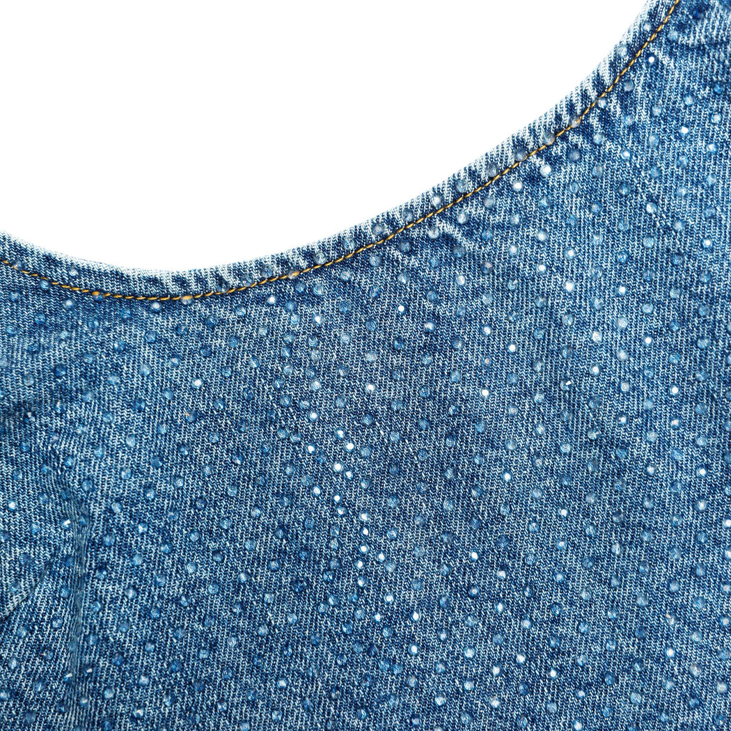 A close up of the fabric for the Rhinestone Denim Crop Top