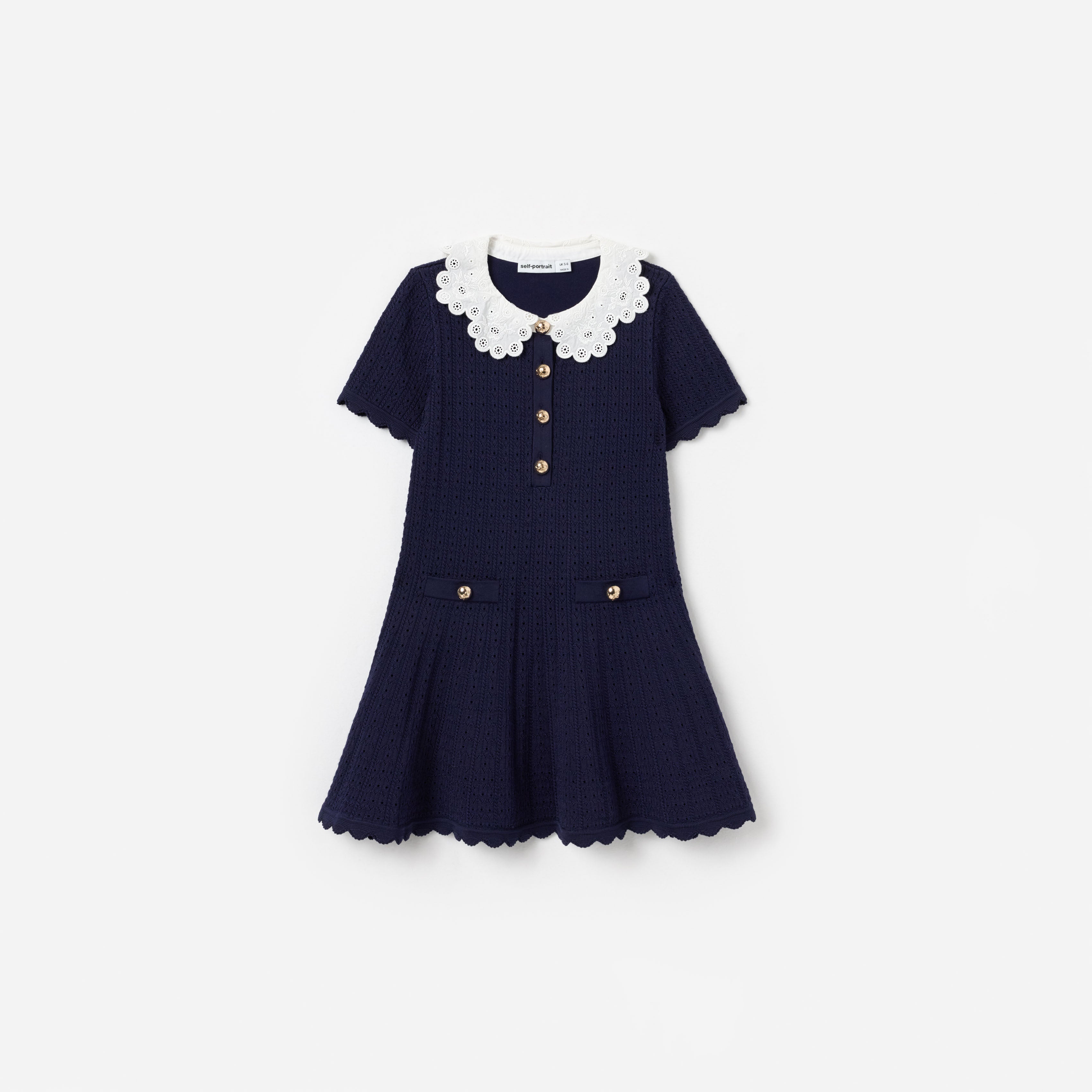 self-portrait - Navy Contrast Collar Knit Dress - Age 7/8