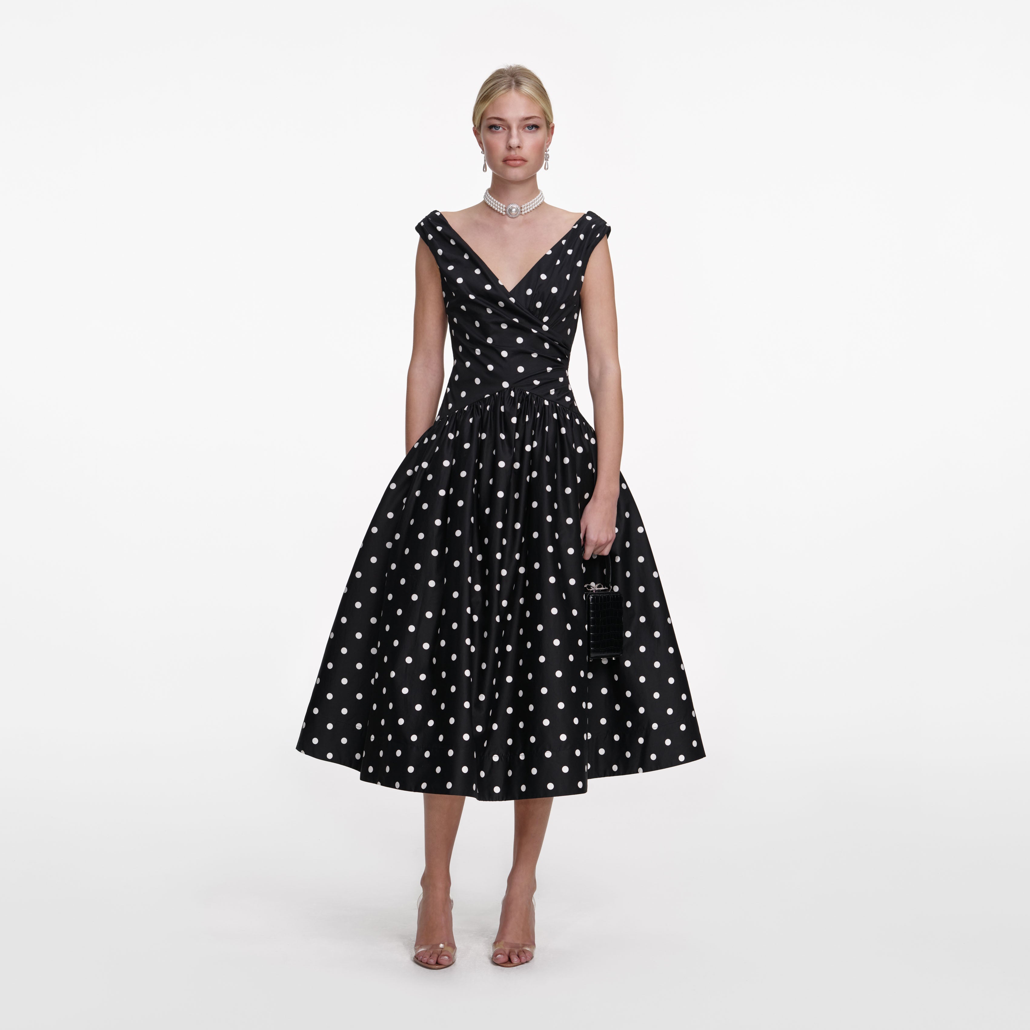 Self-Portrait - Black Cotton Midi Dress - UK 16 Self-Portrait - Black Cotton Midi Dress - UK 16