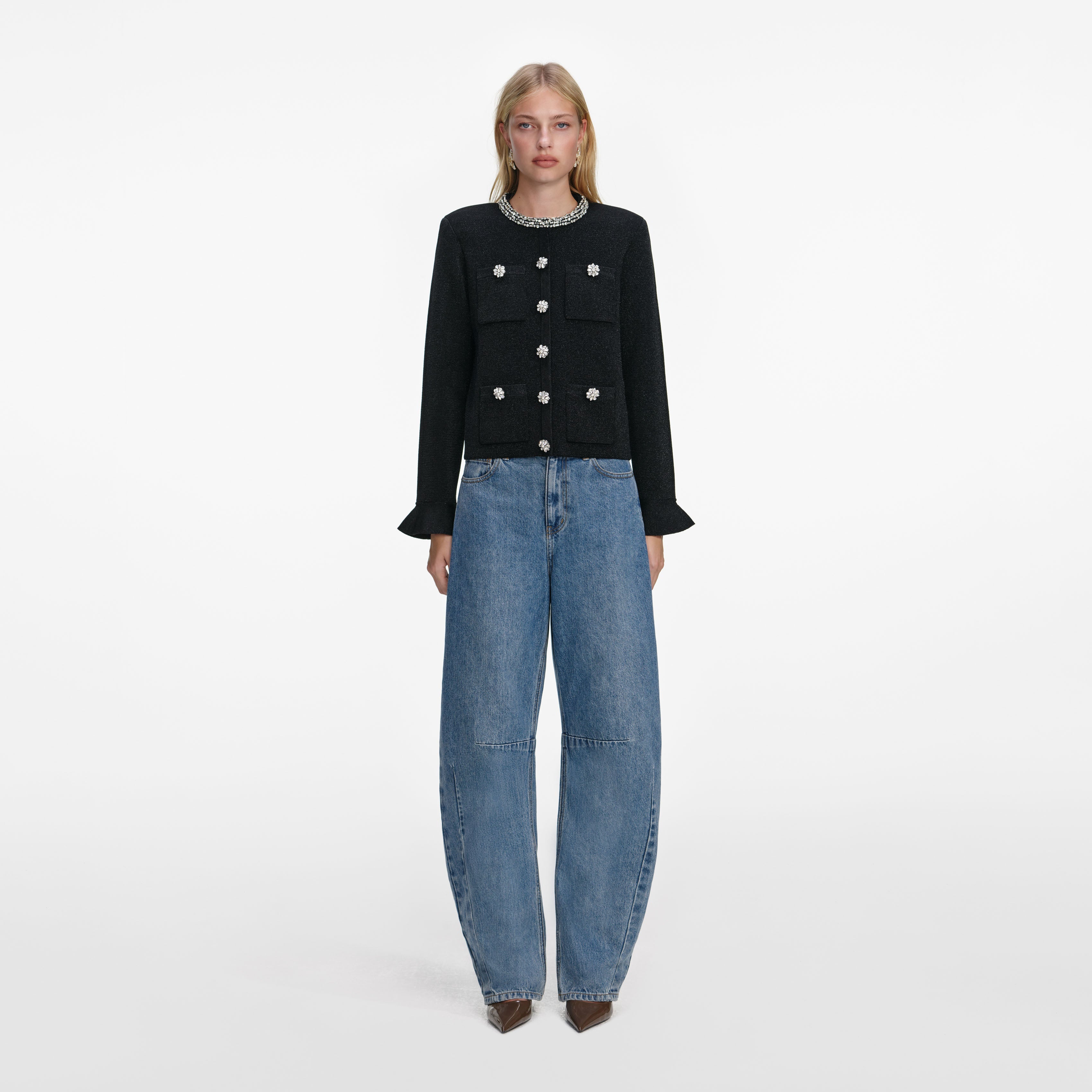 Black Crystal Button Cardigan