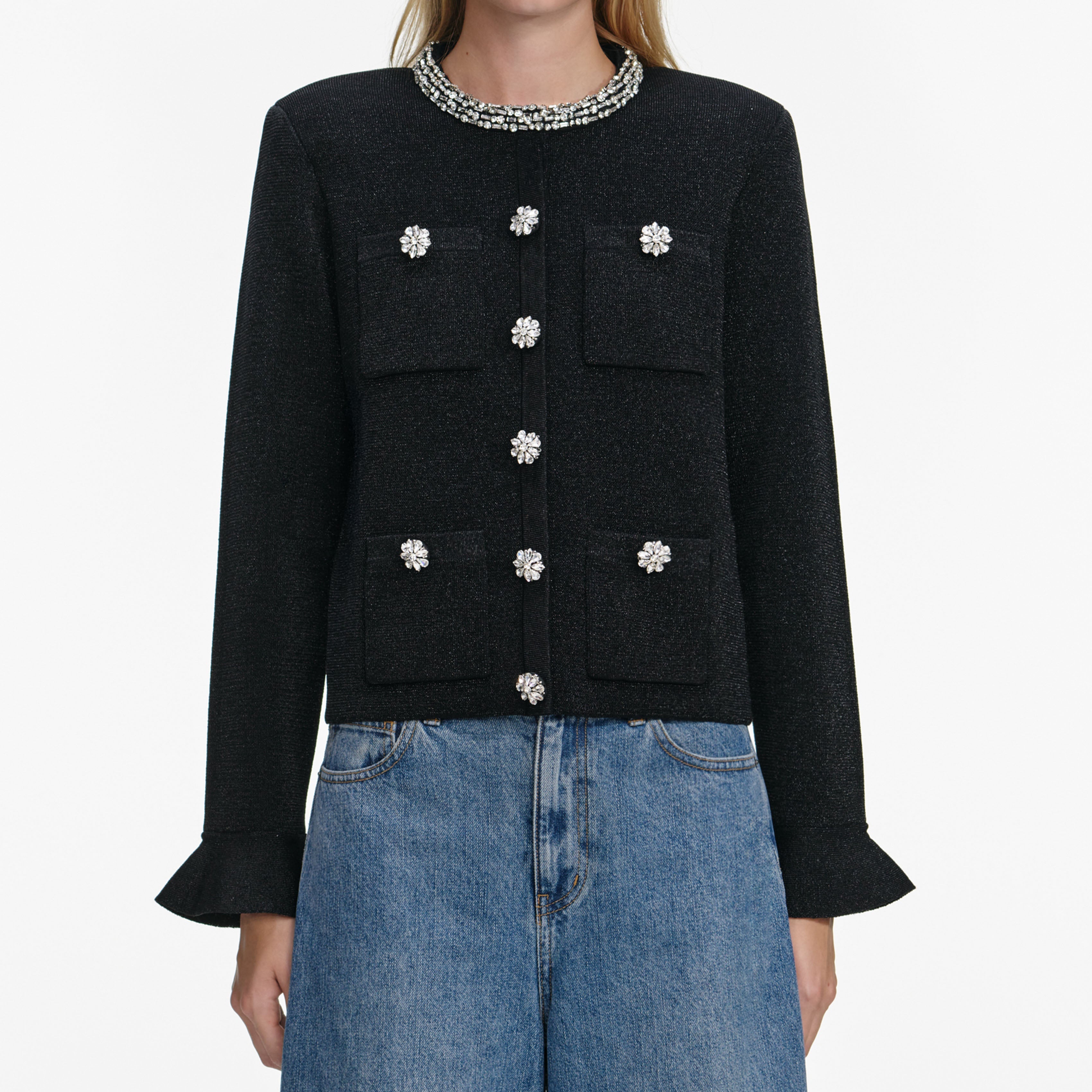 Black Crystal Button Cardigan