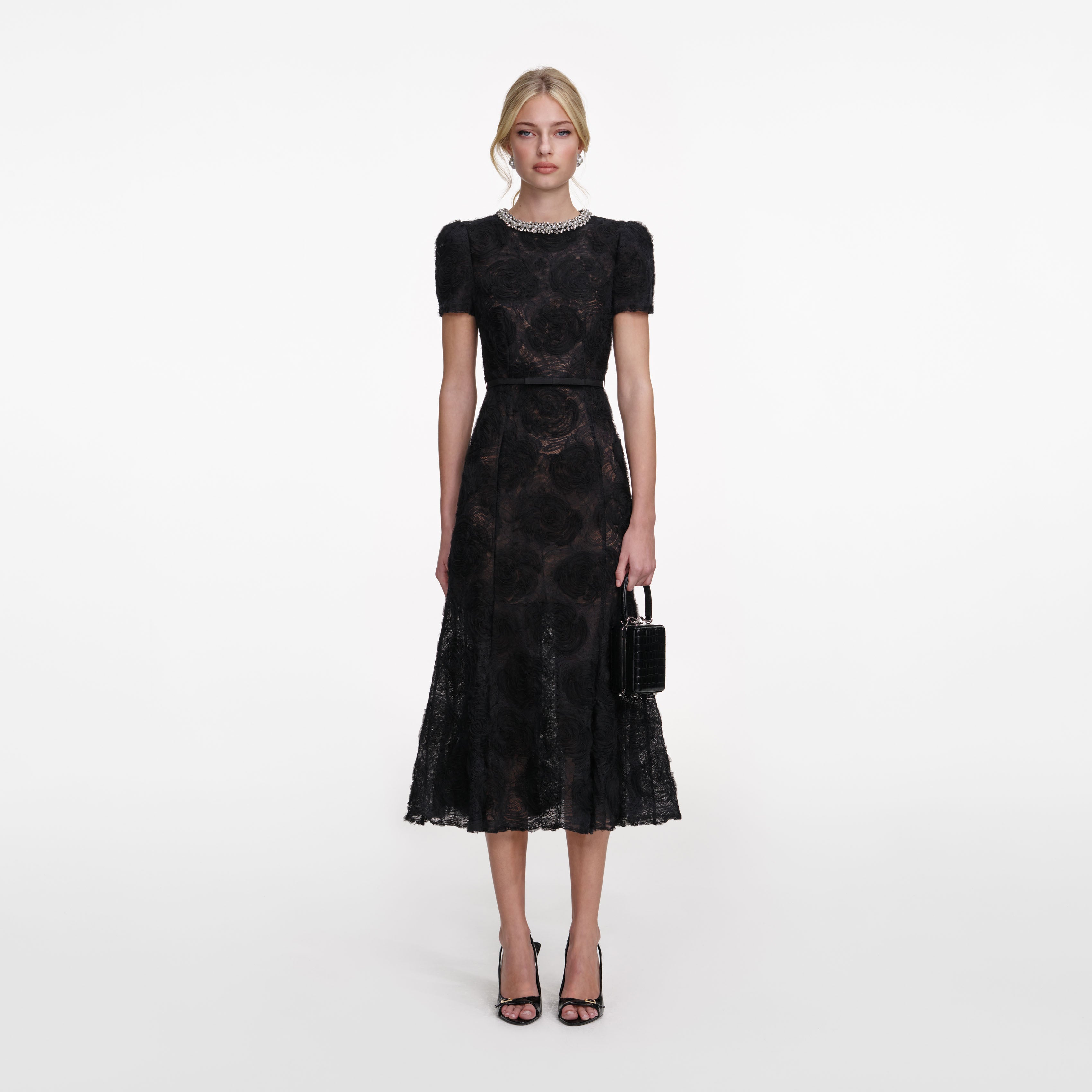 Black Tulle Lace Midi Dress Black Tulle Lace Midi Dress