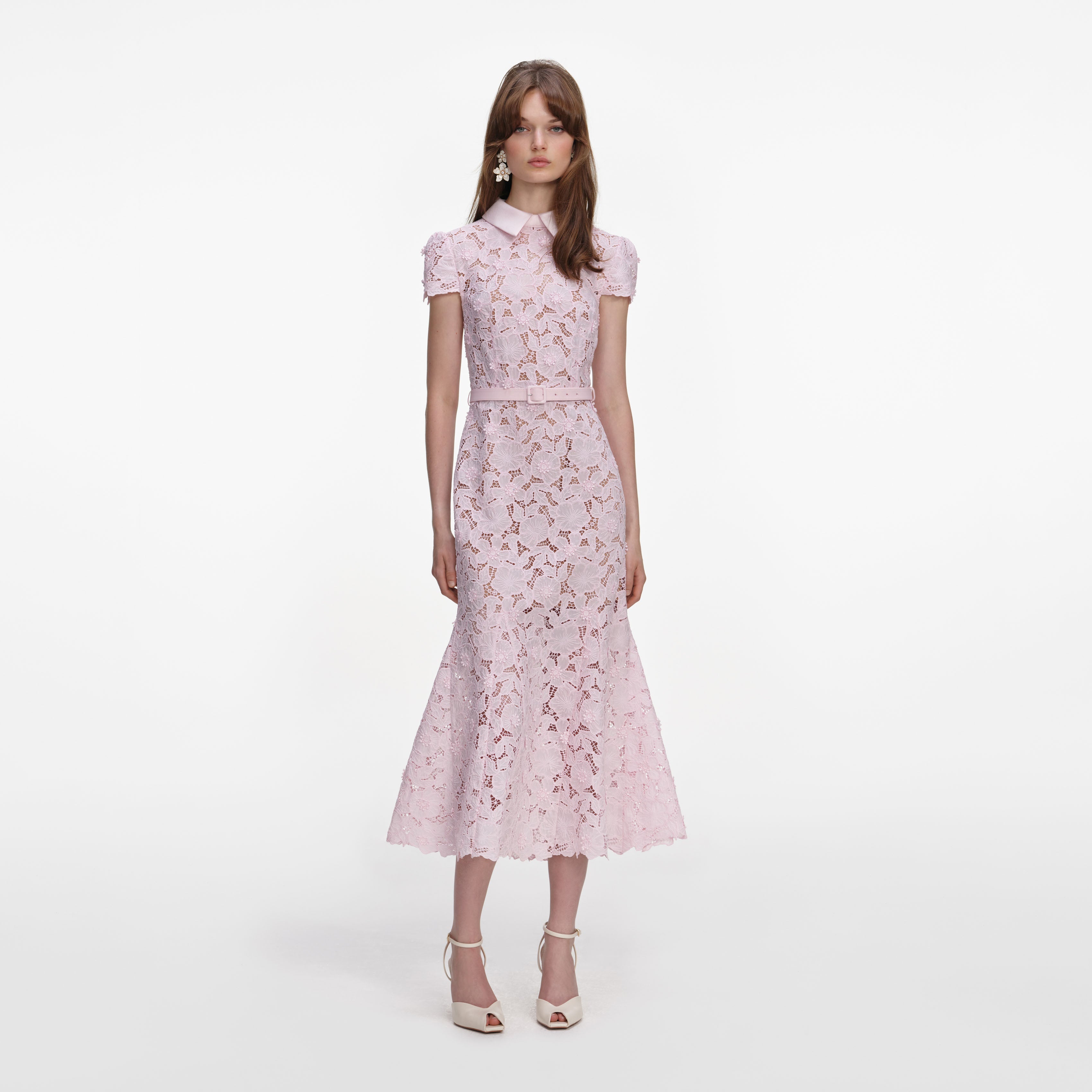 Pink Guipure Lace Midi Dress Pink Guipure Lace Midi Dress