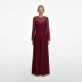 Burgundy Organza Lace Maxi Dress