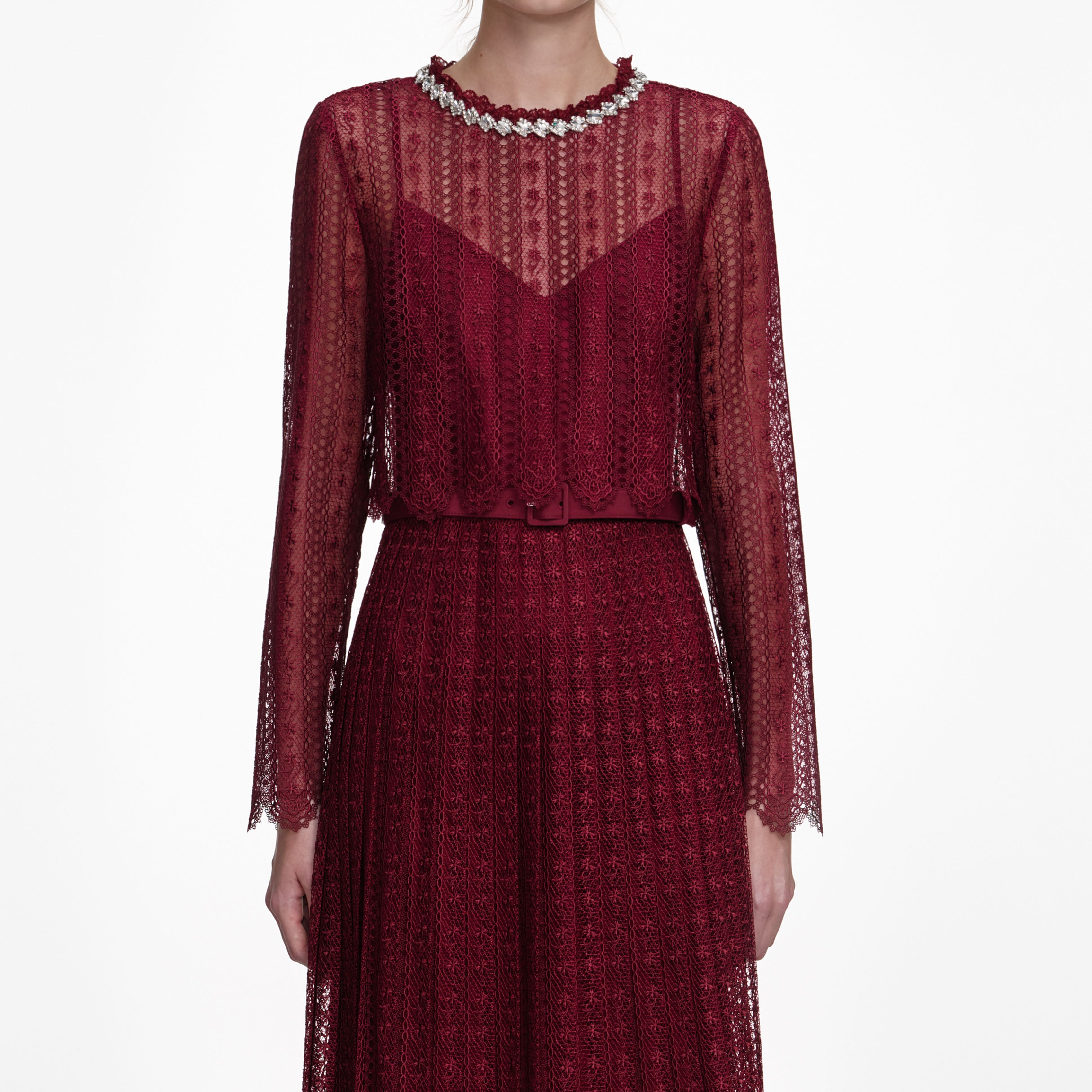 Burgundy Organza Lace Maxi Dress