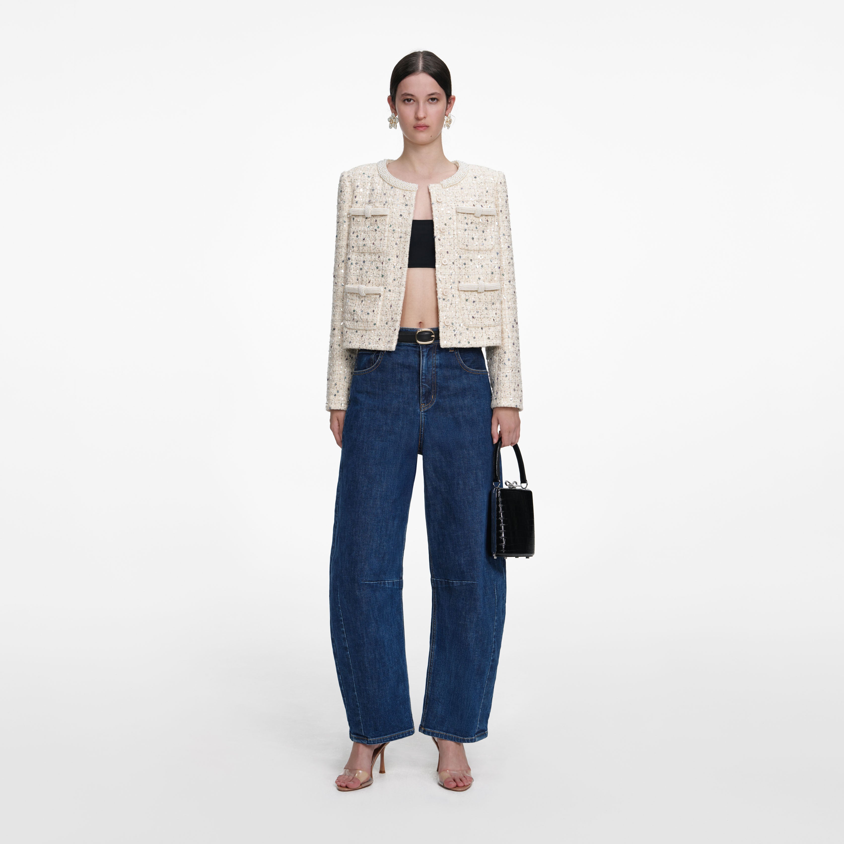 Cream Embellished Boucle Jacket