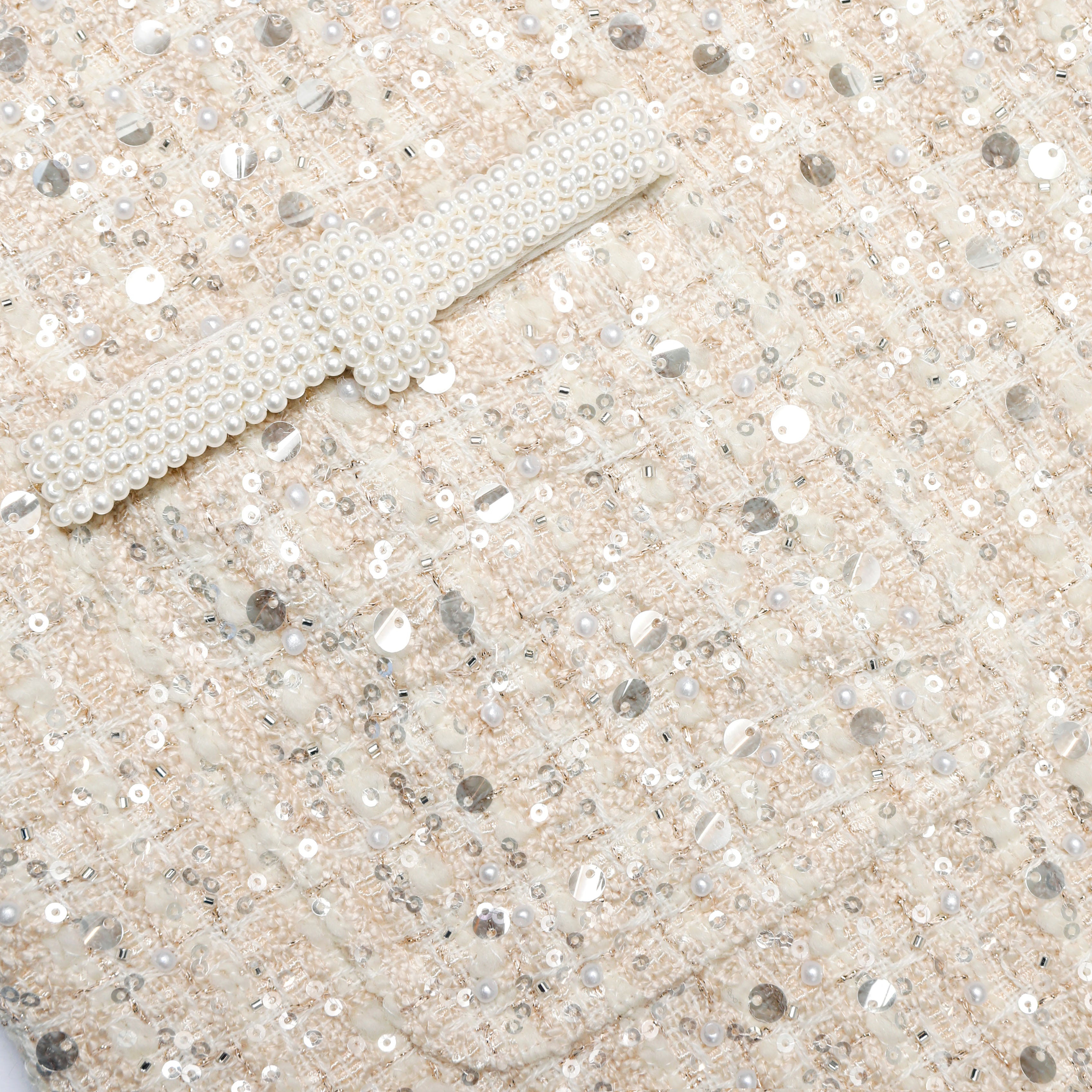 Cream Embellished Boucle Mini Dress