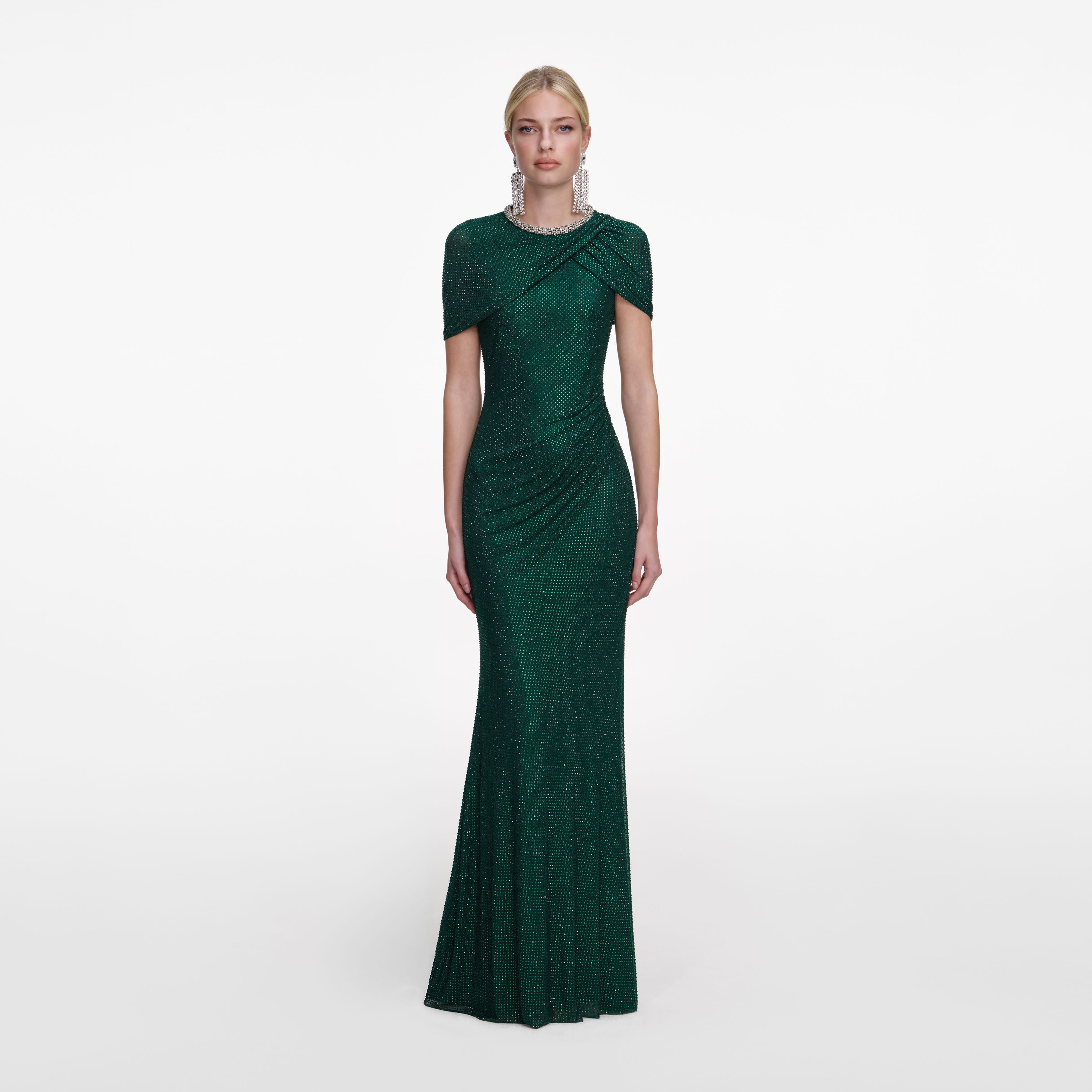 Self-Portrait - Green Rhinestone Maxi Dress - US 0 Self-Portrait - Green Rhinestone Maxi Dress - US 0