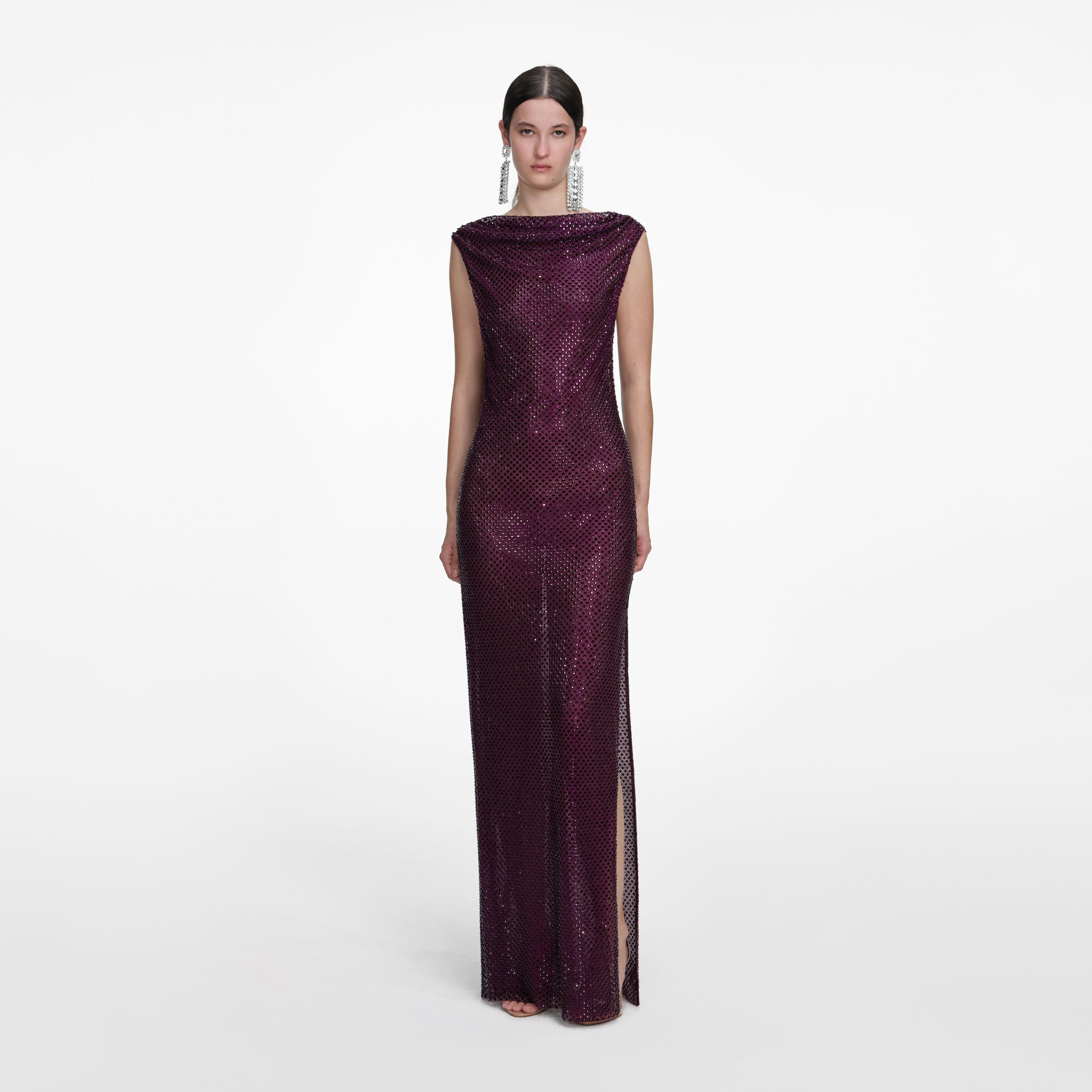 self-portrait - Burgundy Rhinestone Drape Maxi Dress - US 0 self-portrait - Burgundy Rhinestone Drape Maxi Dress - US 0