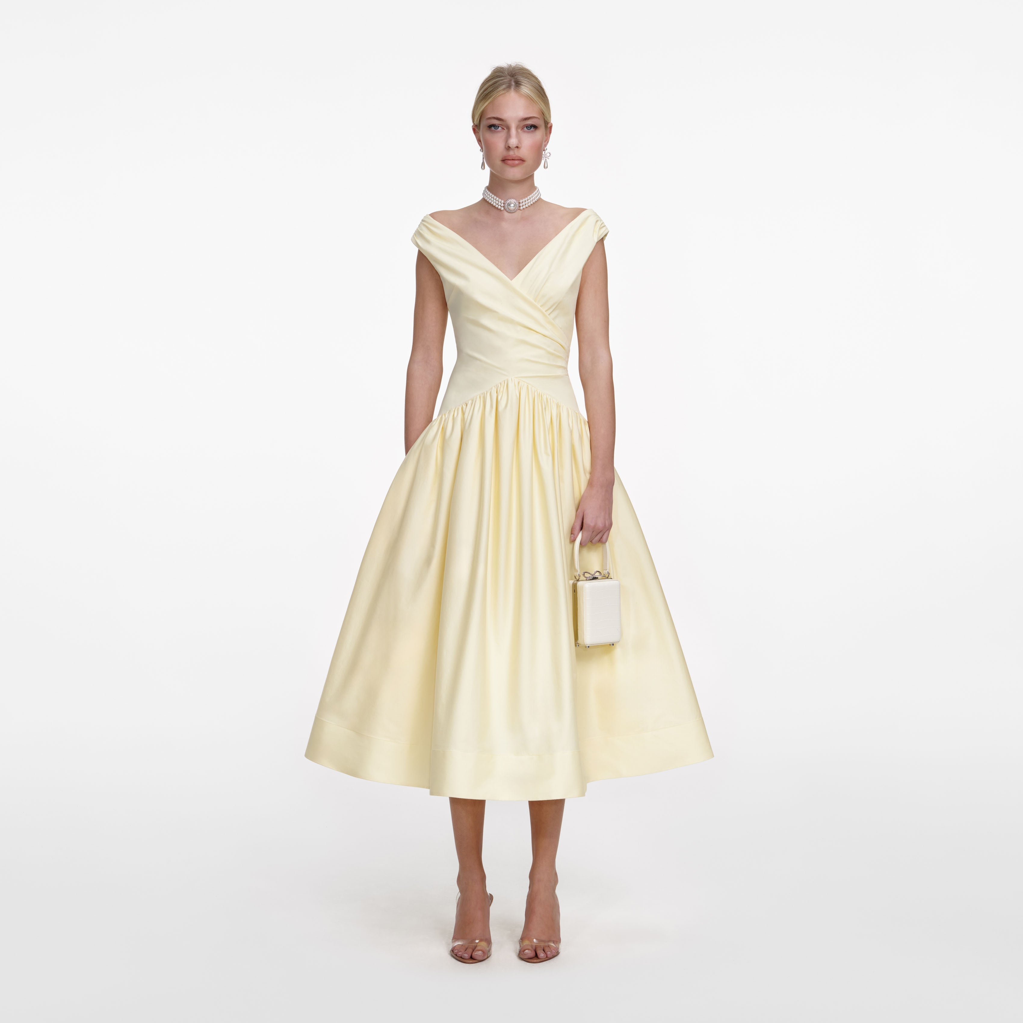 Self-Portrait Women's Draped Cotton Midi-Dress - Yellow - Size 2 Self-Portrait Women's Draped Cotton Midi-Dress - Yellow - Size 2