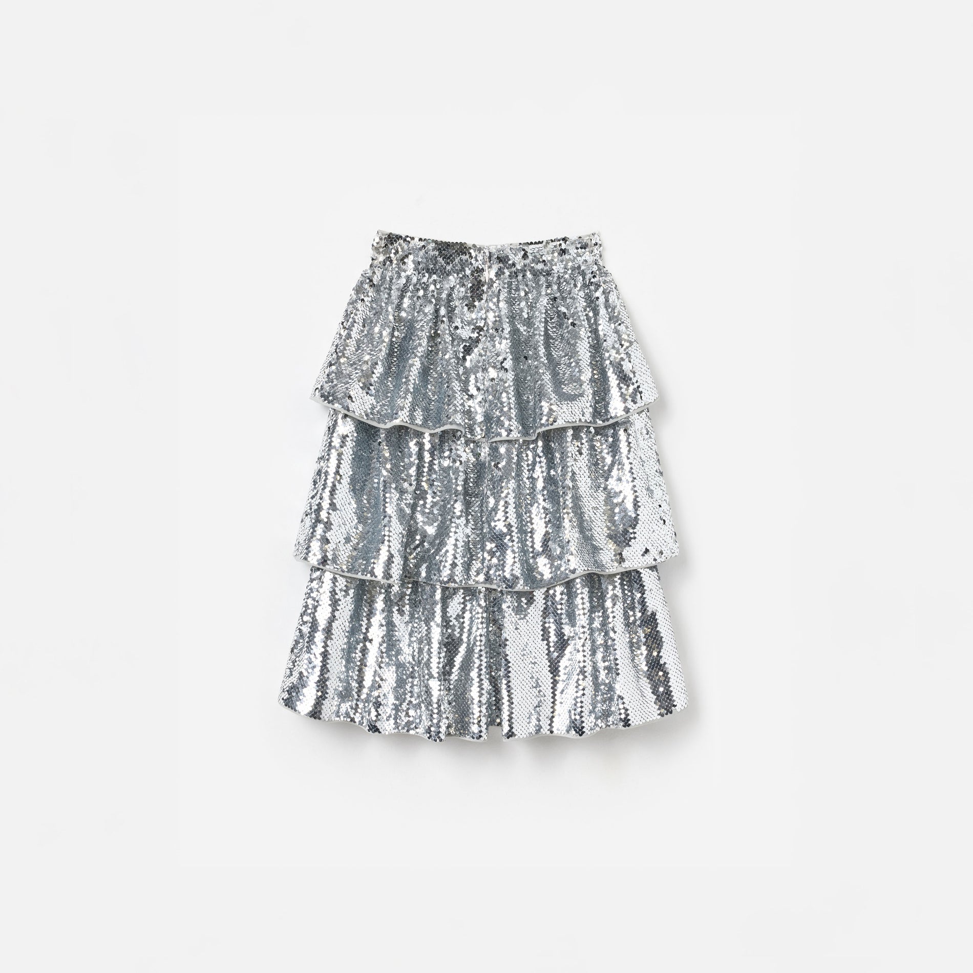 Silver Sequin Tiered Skirt