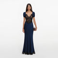 Navy Viscose Lace Maxi Dress