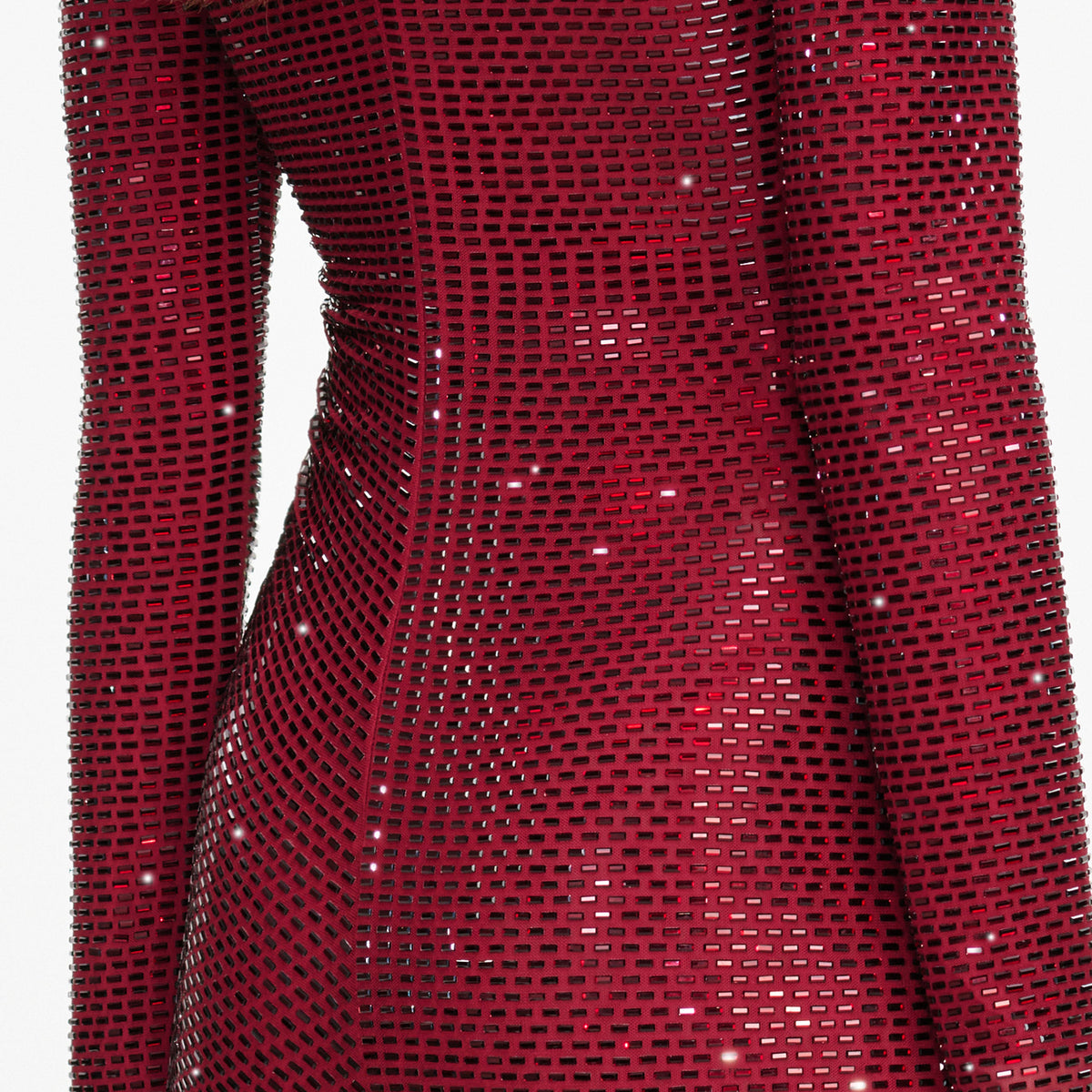 Burgundy Rhinestone Gathered Midi Dress